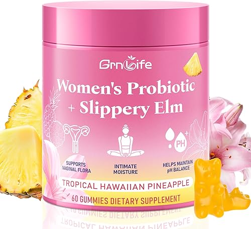 Gomitas probióticas de olmo resbaladizo para mujer, gomitas probióticas femeninas jugosas para equilibrio del pH y apoyos inmunológicos, sabor a