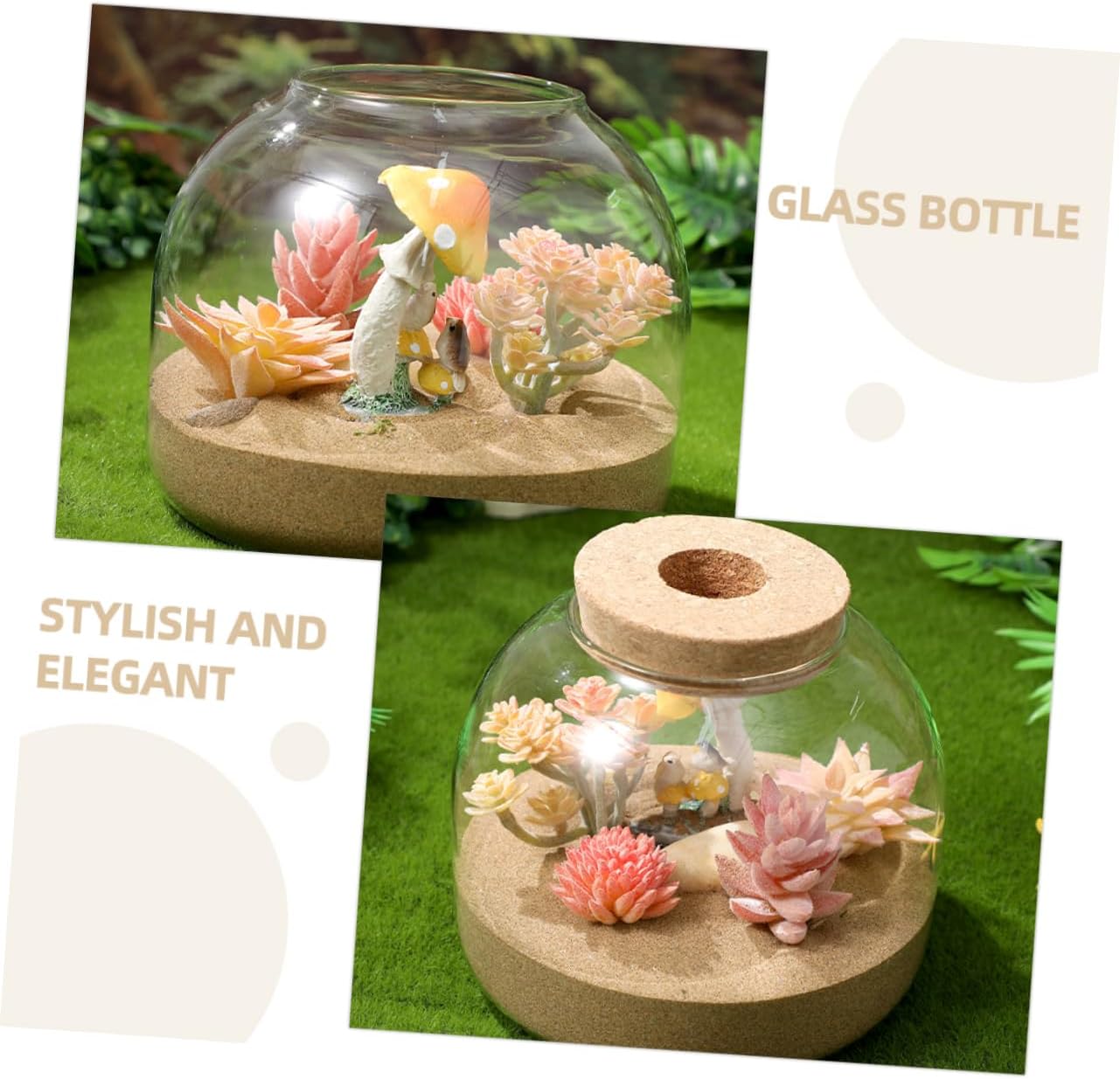 2Pcs Bottle with Stopper Micro Landscape Terrarium Jar for Home Decor Plant Display and Betta Fish Transparent Canister for Indoor Use