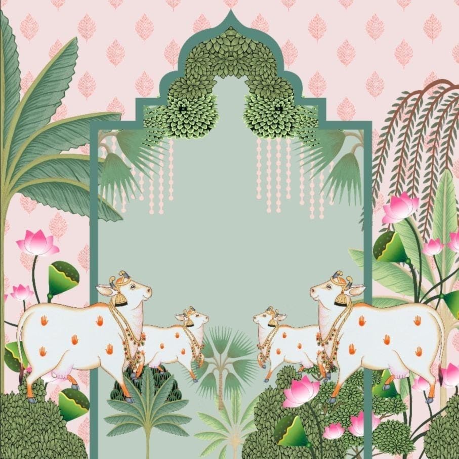 Image of pichwai Backdrop Cloth Decorations | gomatha Backdrop for decorationss | Cow Backdrop Cloth for decorationss (8 8 ft)