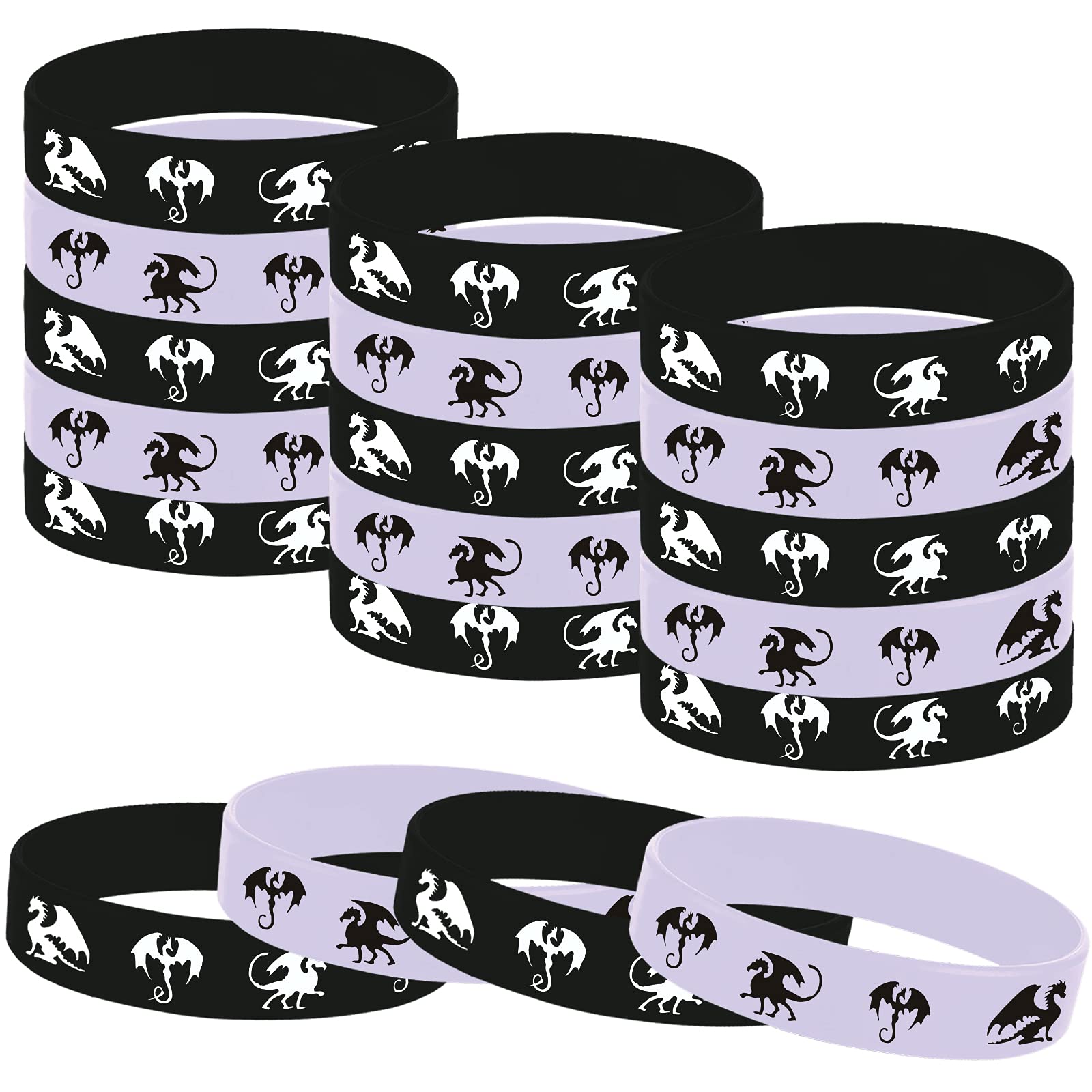 Oringaga 24PCS Dragon Themed Party Rubber Wristbands, Dragon Animal Printed Wars Birthday Party Favors Supplies Decorations Gifts Prize Goodie Bag