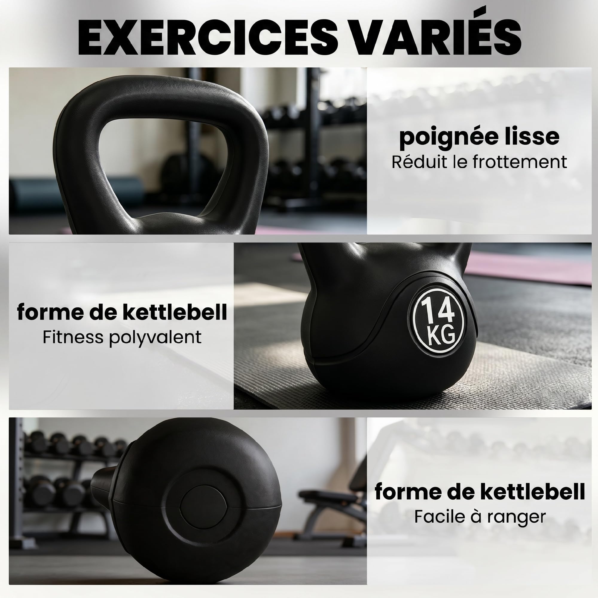HOMCOM Kettlebell, hantle z ergonomicznym uchwytem, hantle kulkowe, trening siłowy, do fitnessu, na siłownię, czarny