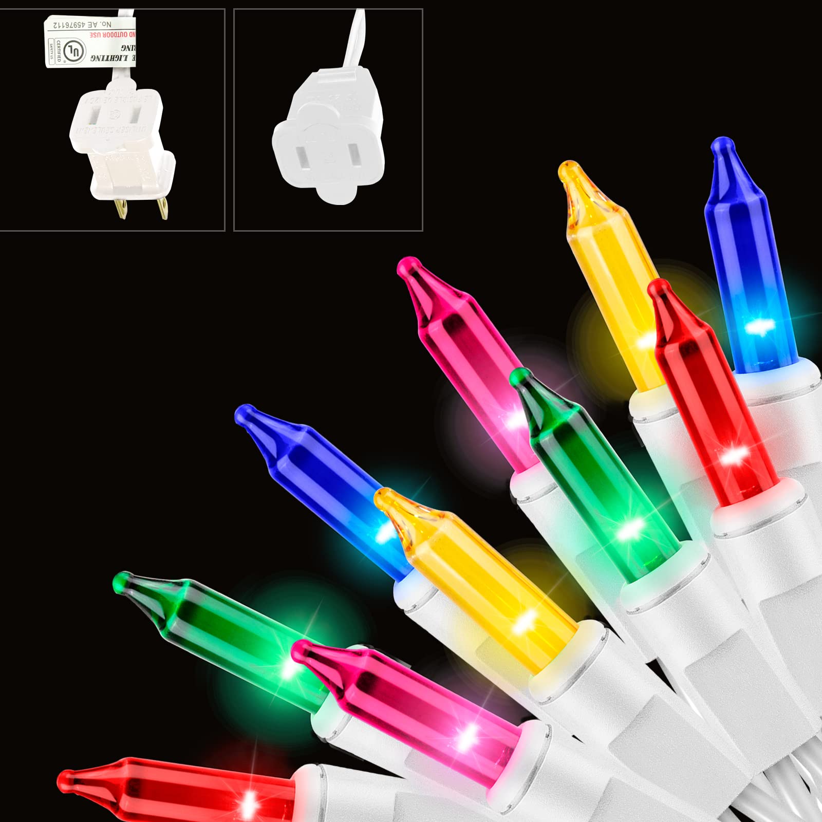 Cadena de luces multicolor de alambre blanco de 63.8 pies, 300 unidades (100 L x 3 piezas), luces incandescentes de Navidad, mini 300 L (100 L x 3 piezas), cable blanco, multicolor