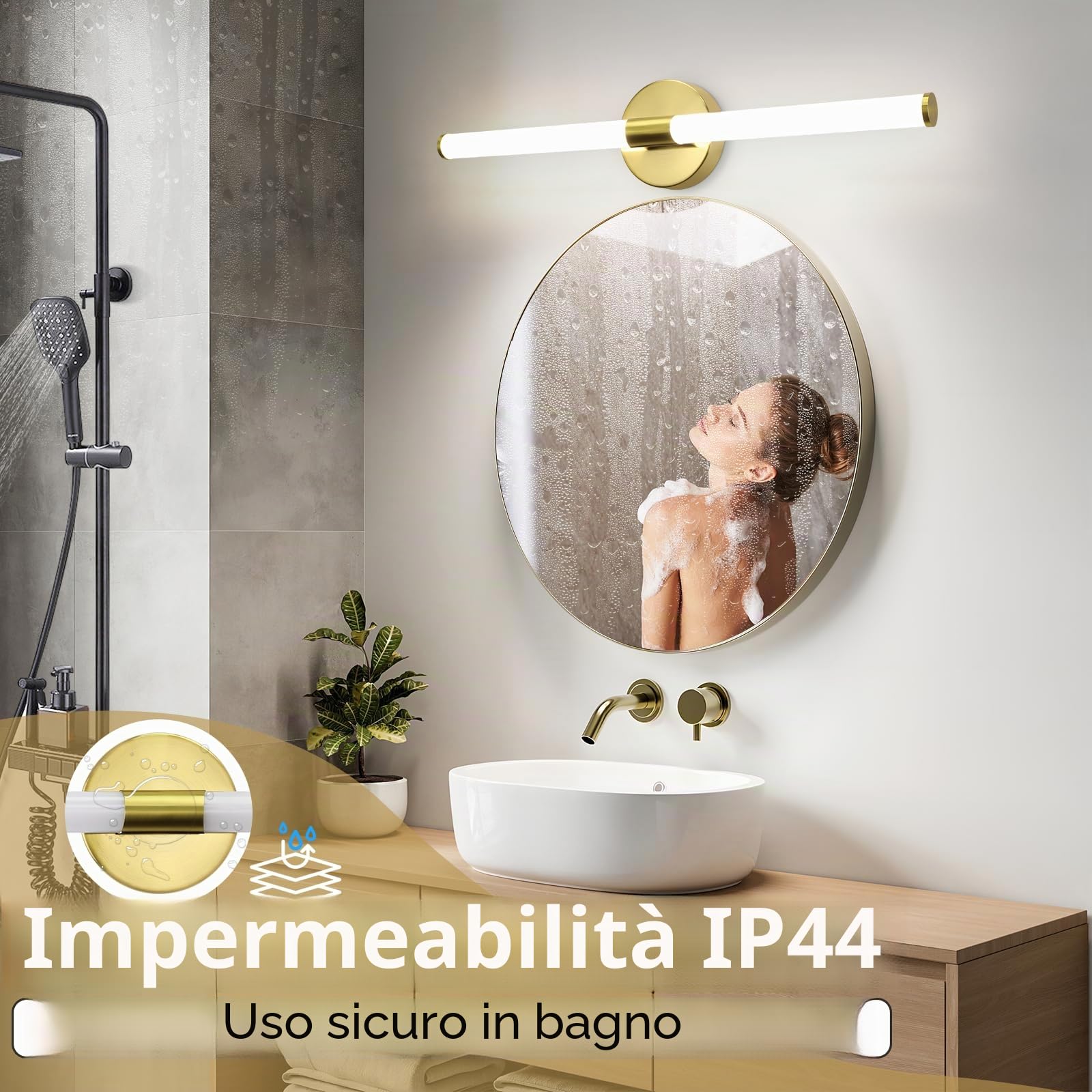 Homefire Lampada da specchio a LED Luce per specchio da bagno da 60CM | Applique da bagno dorata da 8W impermeabile IP44 bianco neutro 4000K per del corridoio