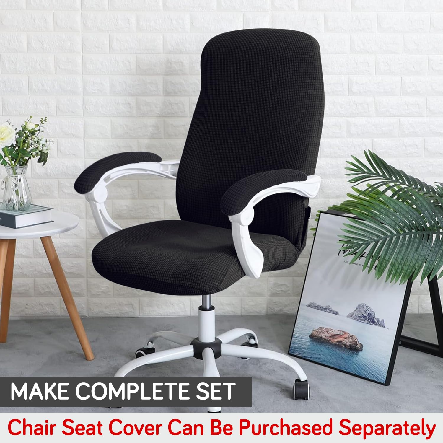 HOKIPO 210gsm Jacquard Water Repellent Armrest Covers for Office Chair (Elastic Style), 1 Pair, Black (AR-5931-BLK) 4