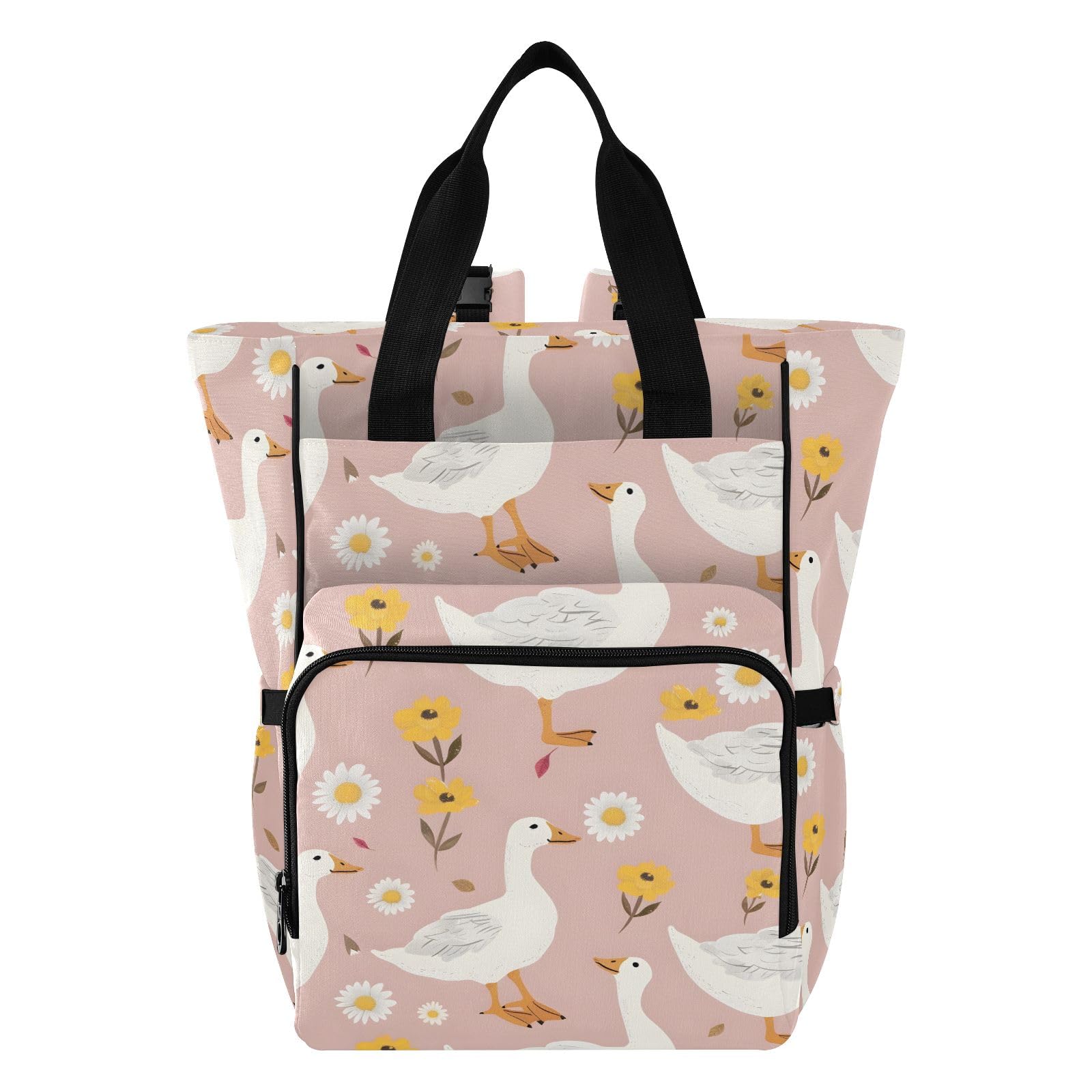 Mnsruu Cute Goose on A Pink Girly Sfondo Baby Diaper Bag Zaino Grande Borsa Impermeabile Da Viaggio Borse Per Pannolini Per Mamme E Papà