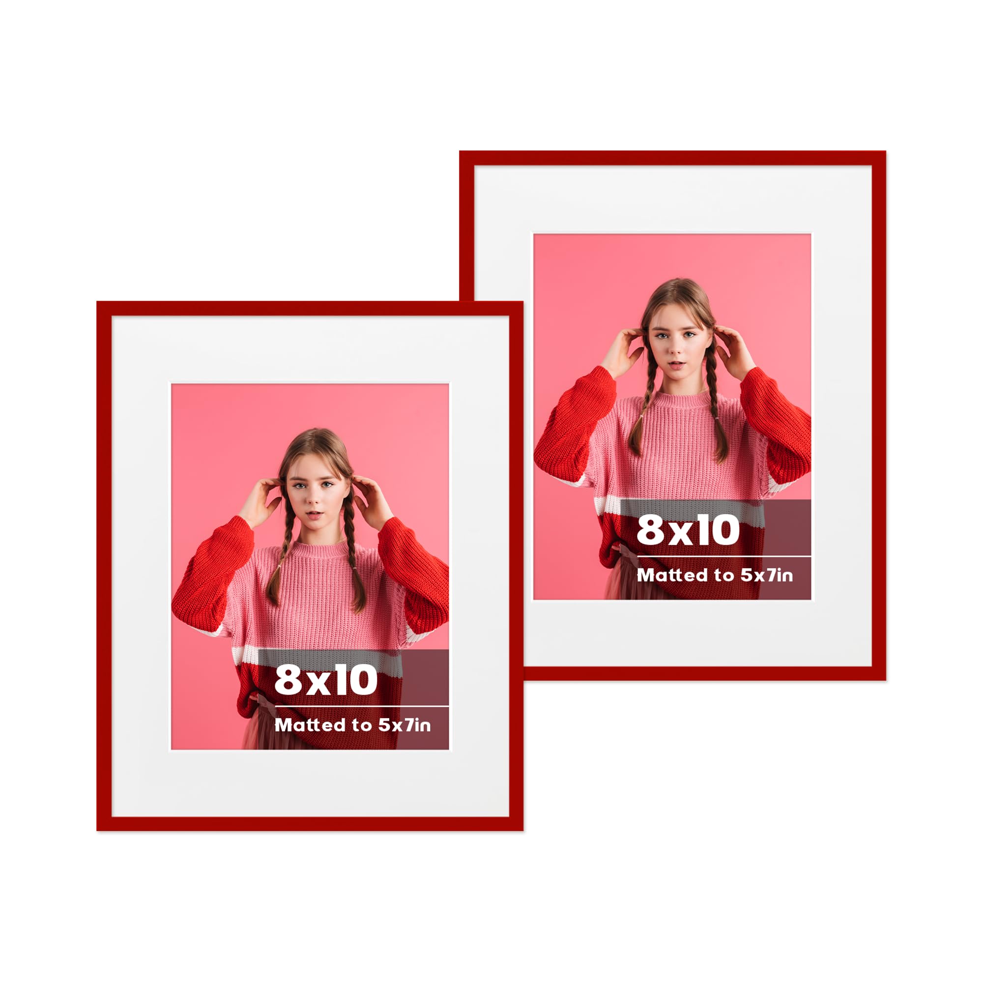 jenesaisquoi 8x10 Picture Frame 2 Pack - Display Posters 5x7 with Mat or 8x10 Without Mat - Vertical & Horizontal Wall Hanging for Posters & Art Prints Red Aluminum Alloy