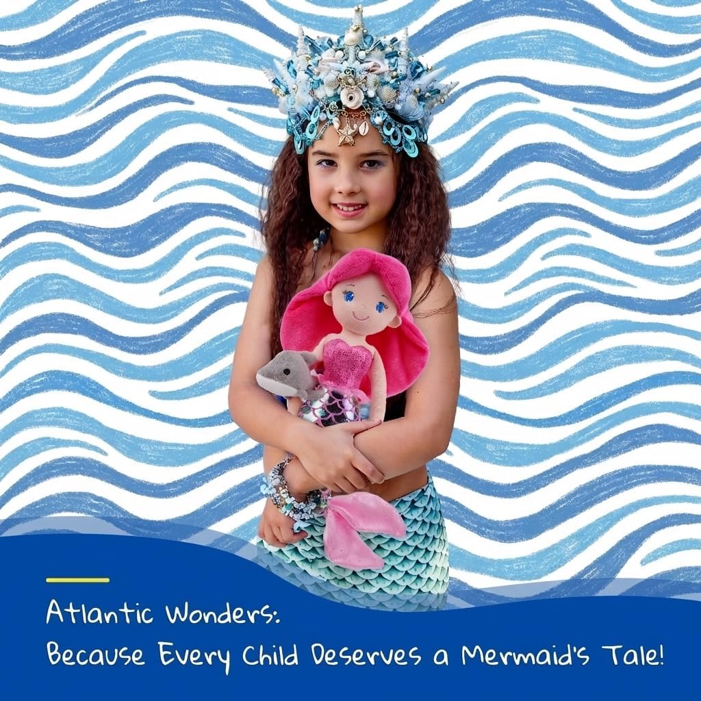 June Garden Atlantic Wonders Series - Mermaid Princess Nerida Oceanwhisper - 16" Soft Plush Stuffed Mermaid Doll Gift for Toddler Girls