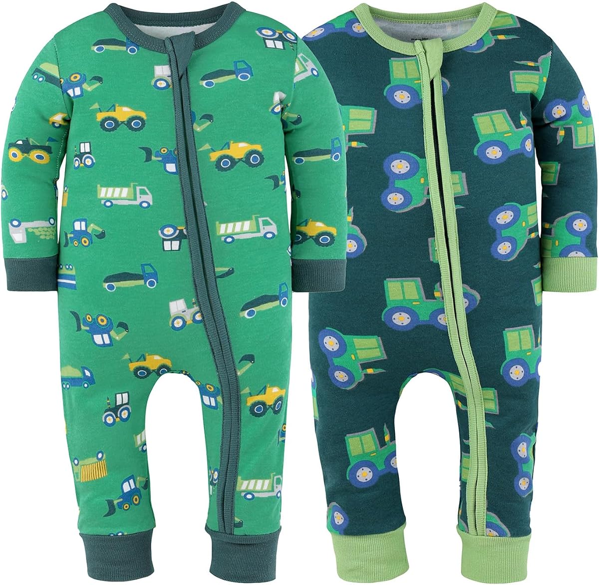 2-Pack Sleep and Play Baby Boy Clothes, Soft Cotton Footless Pajamas, Trucks & Tractors