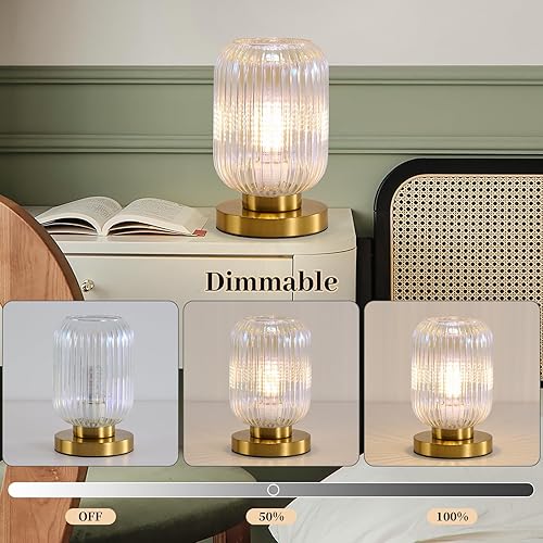 Miniatura 6 de Lámpara de mesa de cristal colorida regulable luz de mesita de noche moderna de mediados de siglo con pantalla manchada - Pequeña lámpara de