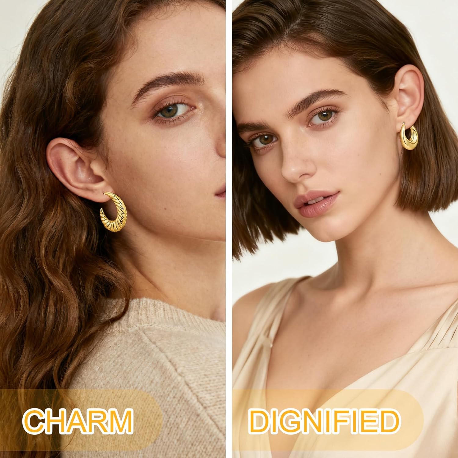 6 Pairs Gold Hoop Earrings Set with 14K Gold Plated Chunky Hoop Earrings for Women Gold Lightweight Earrings Gifts for Valentine's Day Mother's Day - Image 2