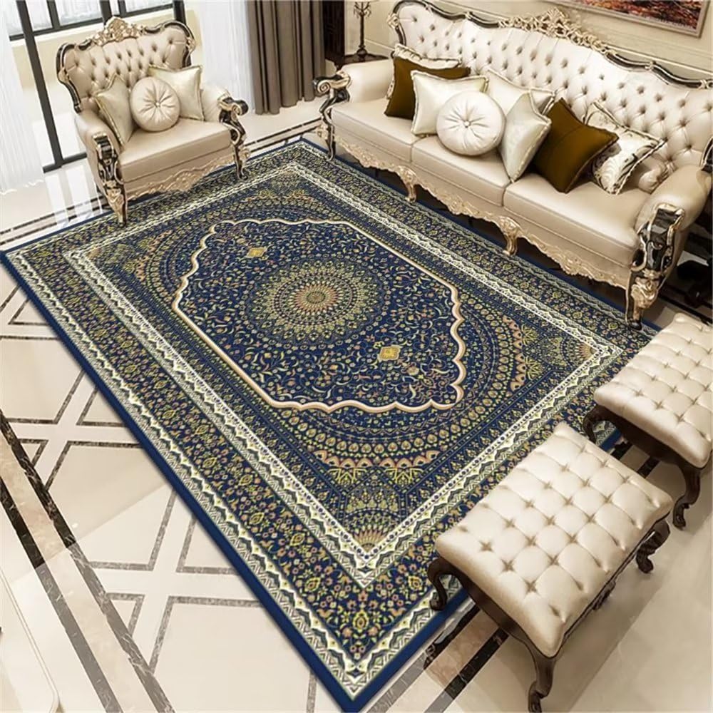 Tapis salon vert géométrique antidérapant et grand tapis ado 160x230