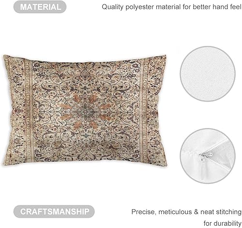Miniatura 3 de Mamibola Funda de almohada de seda con estampado de alfombra persa de Esfahan de 12 x 20 pulgadas, terciopelo suave, funda de cojín decorativa para