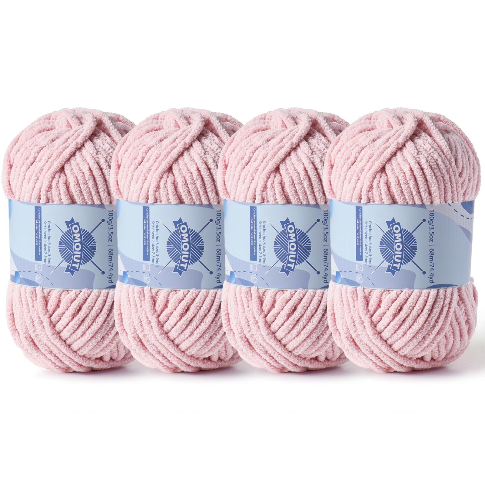 4 Pack Chunky Chenille Yarn for Crocheting, Baby Yarn for Crocheting Soft Blankets, Bulky Yarns for Crochet Amigurumi, 400g (297yds) Fluffy Velvet Yarns for Hand Knitting (4 Pink)