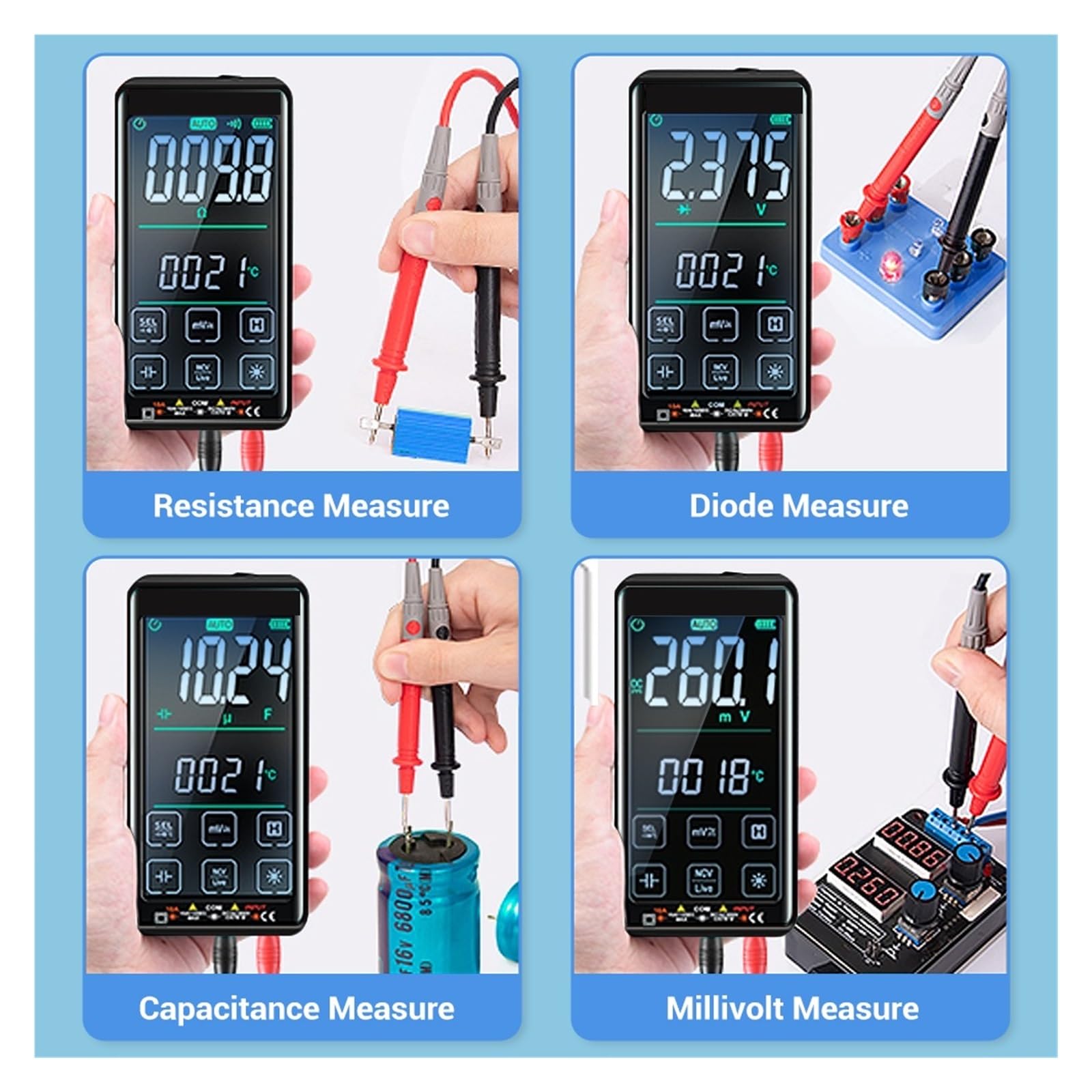 Tester Multimetru Akumulator Cyfrowy Multimetr Ekran Dotykowy Automatyczny Inteligentny Multimetro 9999 Zliczanie Multitester Amperomierz Tester Próbnik Elektroniczny Precyzja Bezpieczny(Touch Screen-