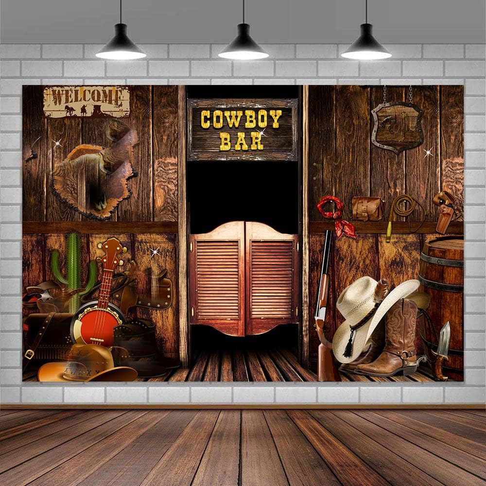 7 x 5 ft Western Cowboy Backdrop Wild West Rustic Wooden Barn House Party Decoration Supply Photo Background for Kids Children Boy Men Baby Shower
