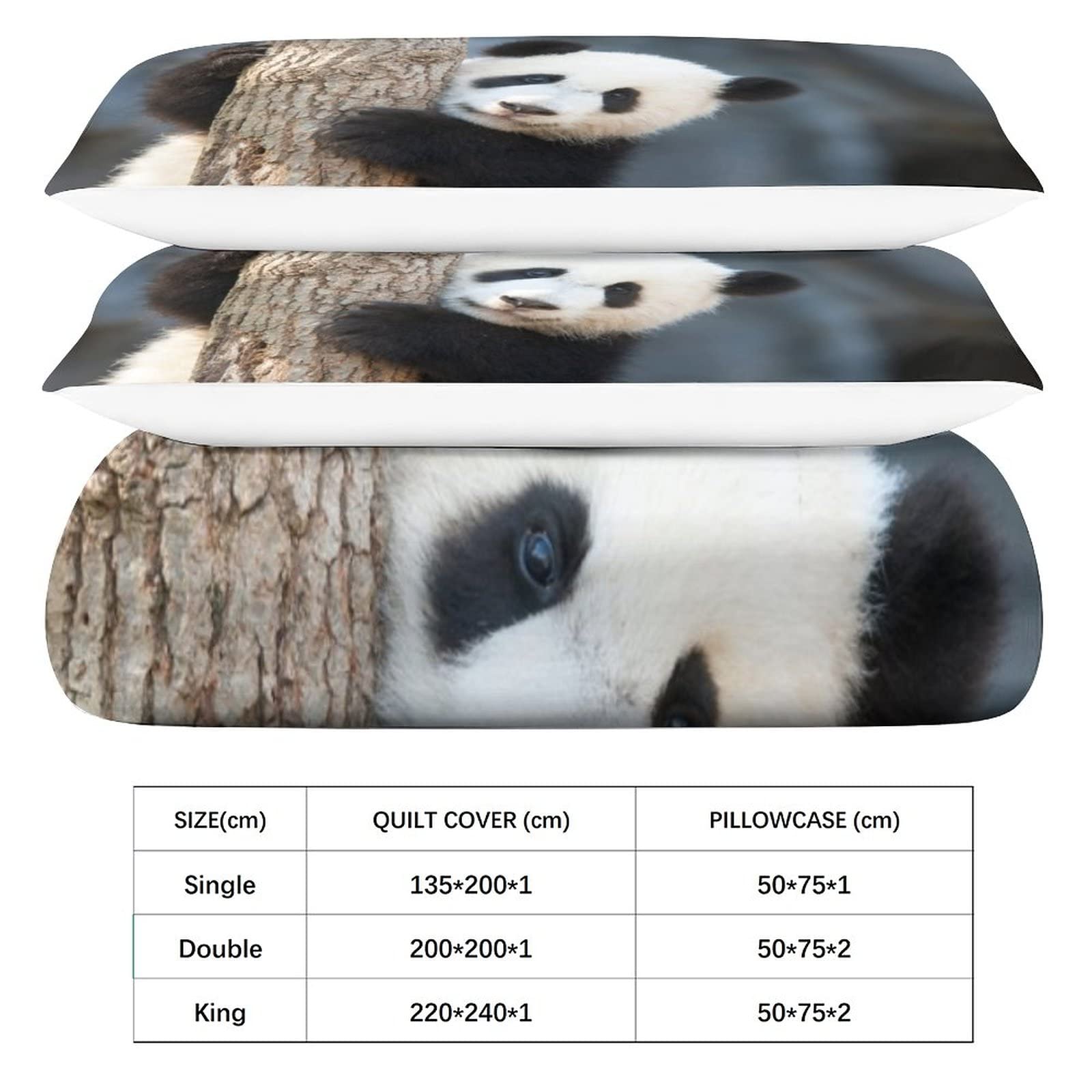 DOESUEBBD Panda 3D Stampa Set Di Biancheria Da Microfibra Set Copripiumino E Federe Cuscino Chiusura Cerniera 3 Pezzi Per Bambini E Adulti Super King( 260x220cm