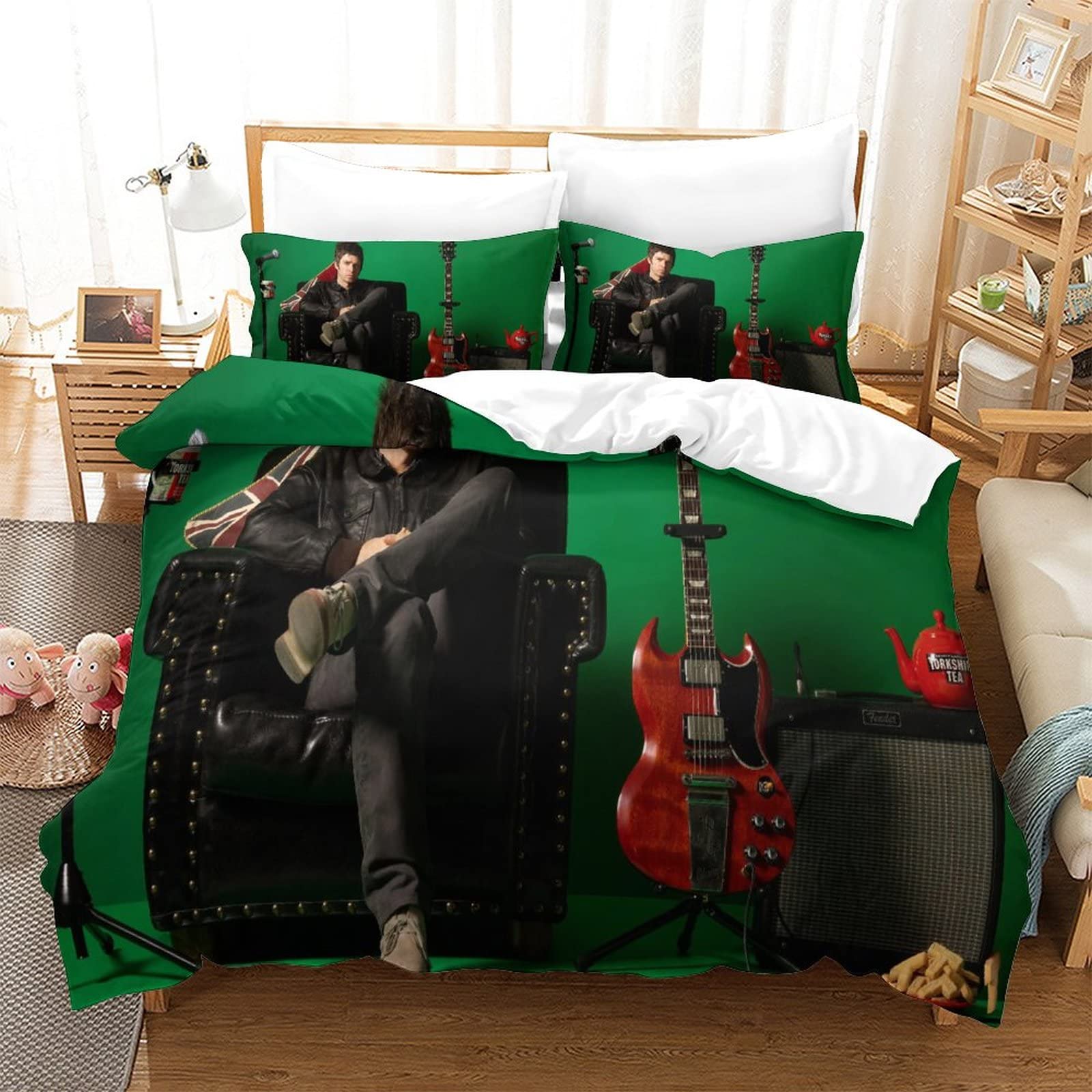 Kuokuo Oasis Band Duvet Cover Set 3D Printed Bedding Set With Pillowcase Soft Quilt Cover With Zipper Closure Soft Microfiber Bedding Set 3Pcs Set Double（200x200cm）