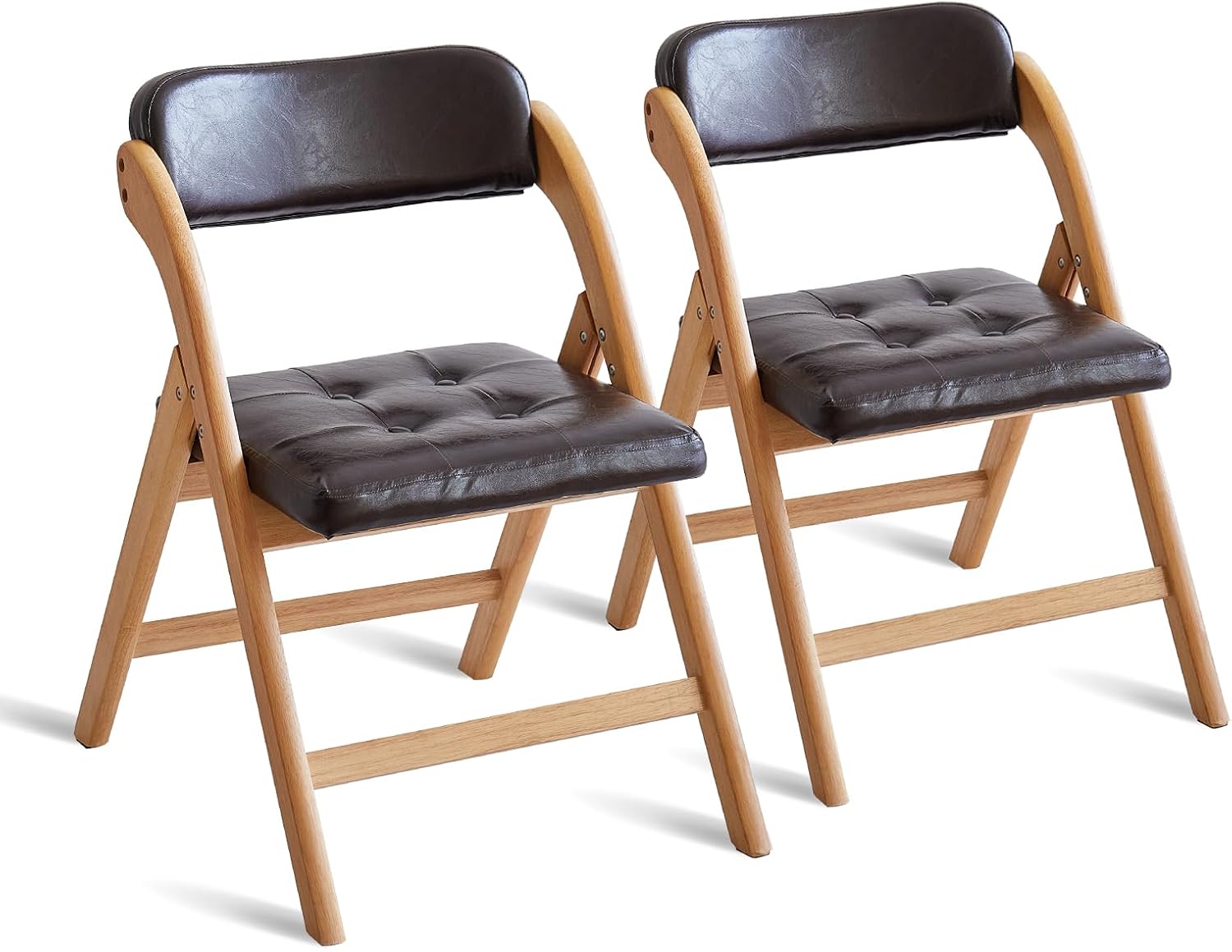 Folding Chairs with Padded Seats, Wooden Folding Chairs Set of 2, 31" Stackable Folding Dining Chairs, Folding Extra Chair for Guests Kitchen, Bedroom, Living Room, Party Chairs, Wood Brown