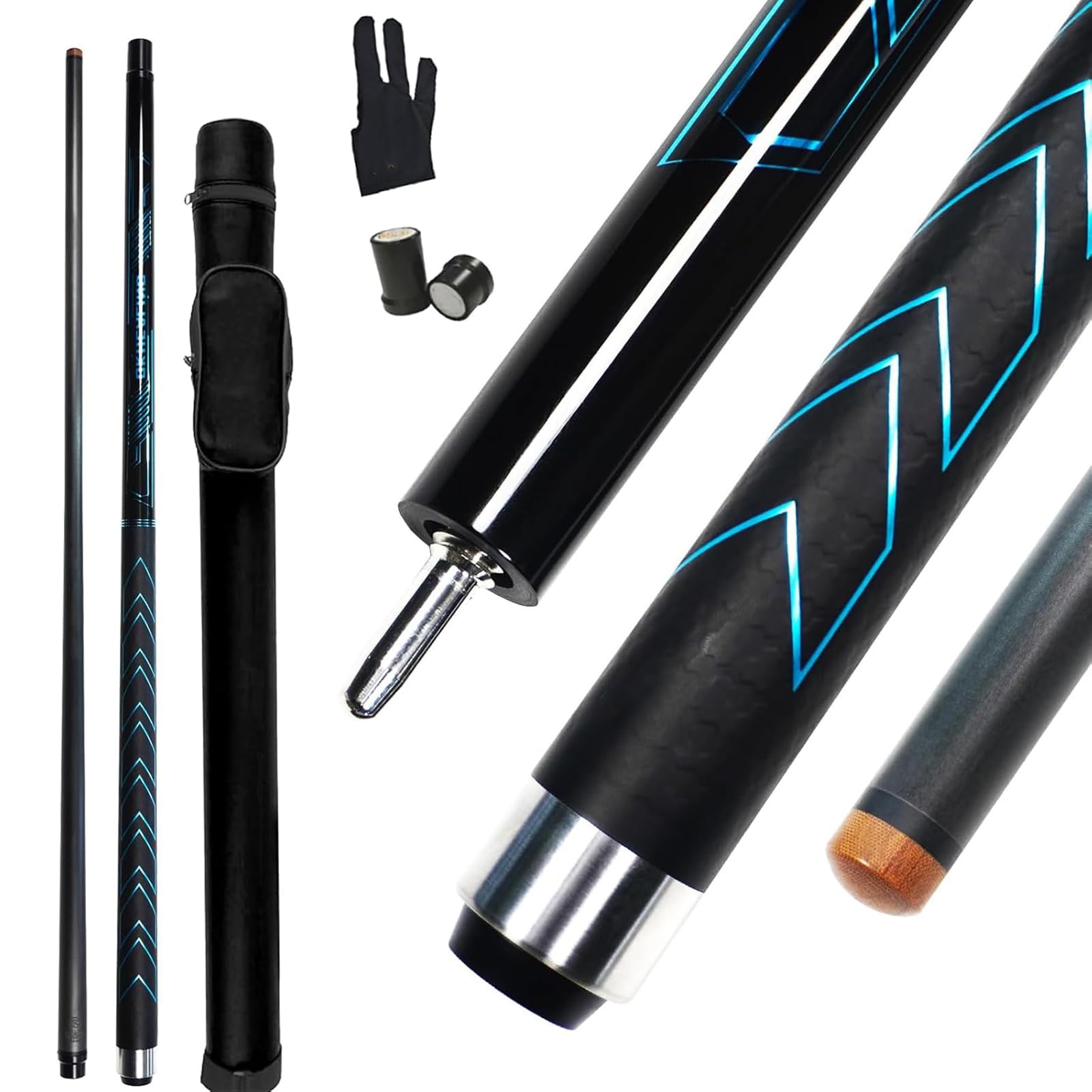 58 Inch Carbon Fiber Pool Cue, 12.9mm Tip Pool Supplies, Billiard Supplies 1/2 Joint Handmade Straight Fit Ball/Black Eight, Nine Balls 19-20oz (Break Cue) (Blue)