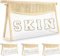 Vista 28 de izuzta Bolsa de maquillaje transparente boho para mujeres y niñas, Beige, Cabello