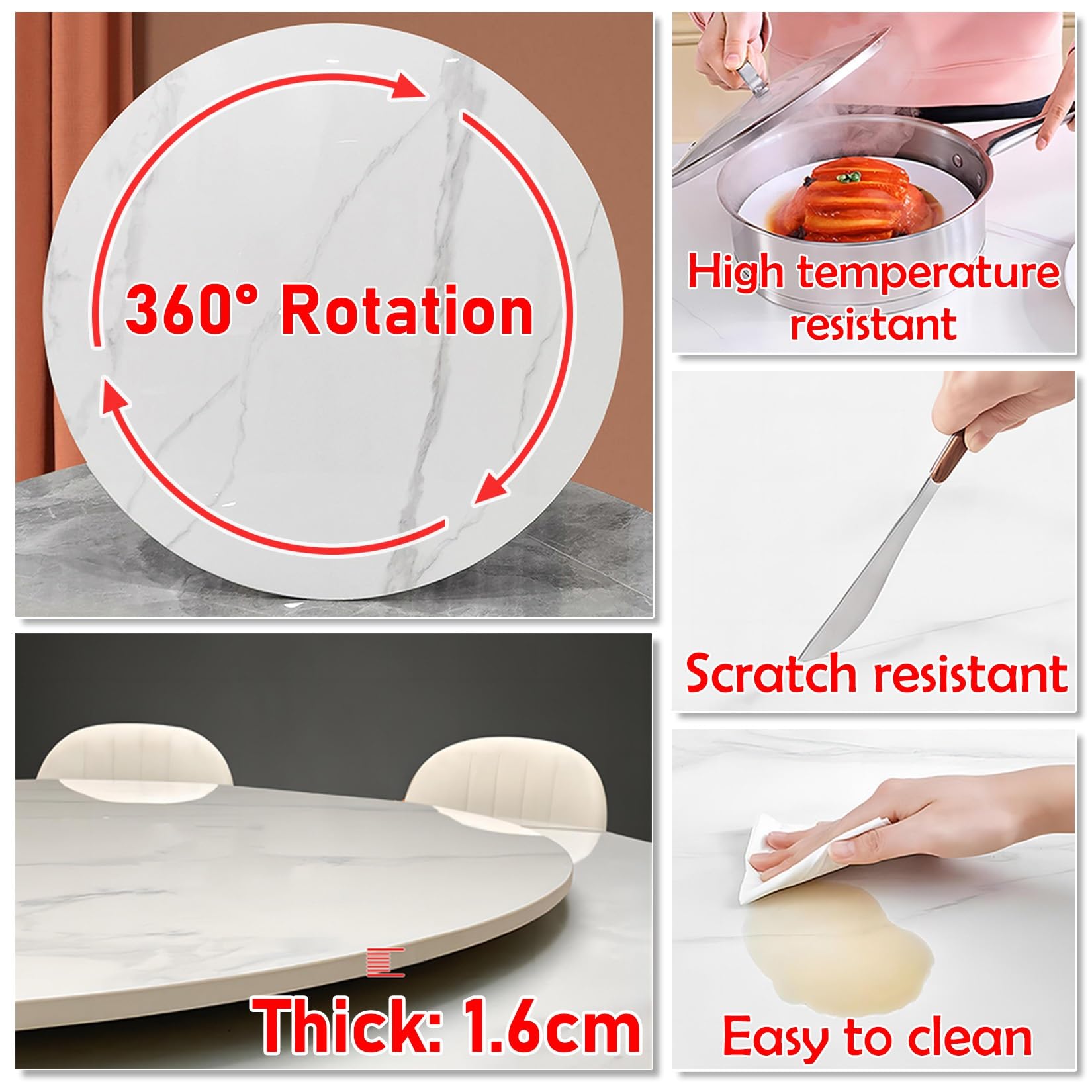 ESOYAWE Vassoio Girevole in Legno per Tavolo da Pranzo, Girevole A 360º Liscio Silenzioso Multifunzione Piatto Girevole, Diametro Ø 50~100 Cm Rotondo Supporti Girevoli per Piano Tavolo