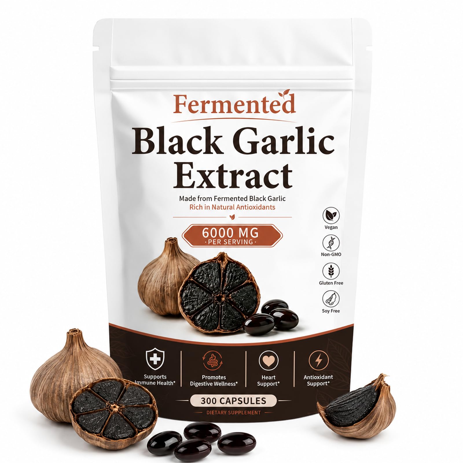 Fermented Black Garlic Extract, Premium Black Garlic Softgels, 300 Capsules