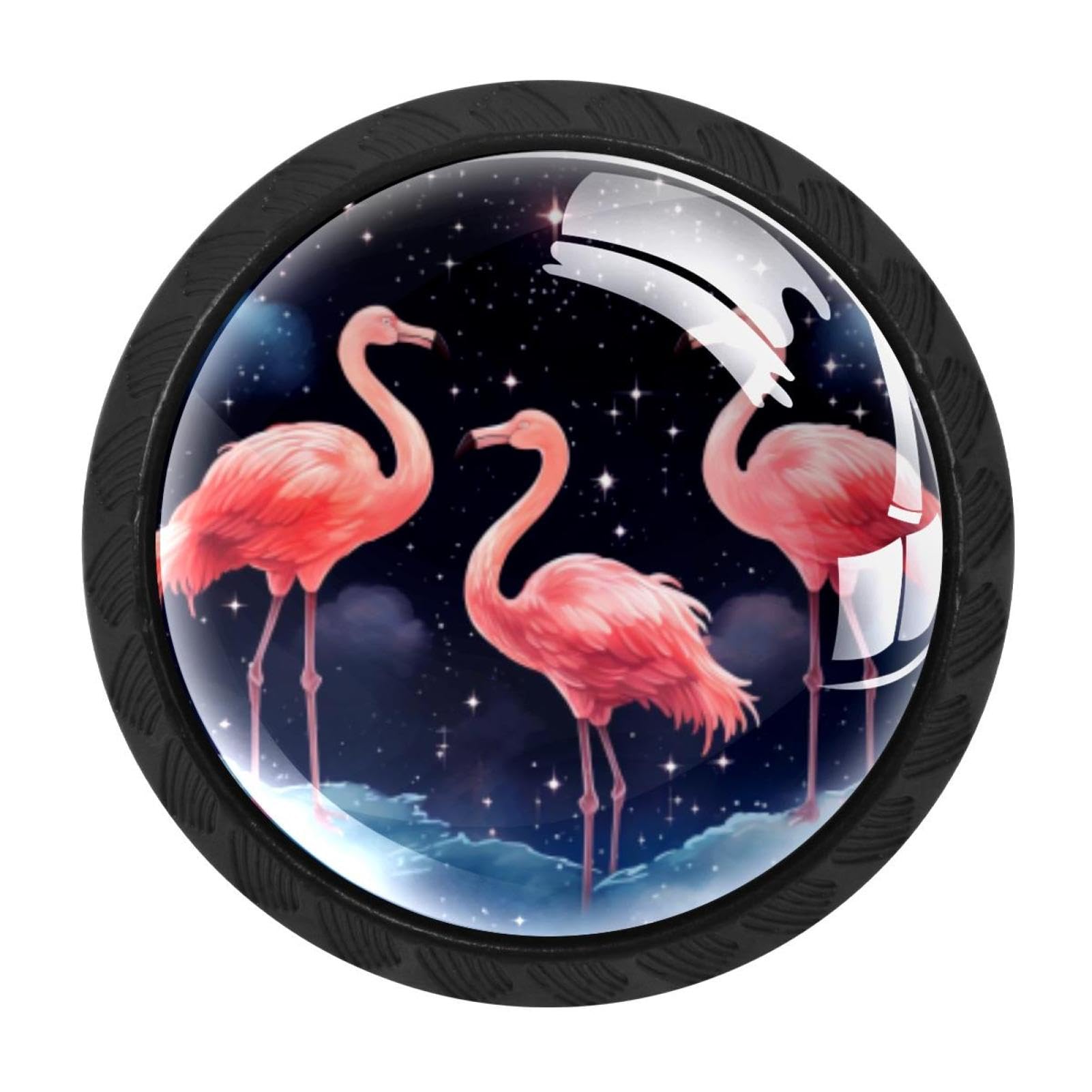 CHENZZZZ 4 Pieces Starry Flamingos Drawer Knobs, 35mm Black Cabinet Knobs, Drawer Pulls and Knobs, Dresser Drawer Knobs, Cabinet Hardware Kitchen Cabinet Knobs