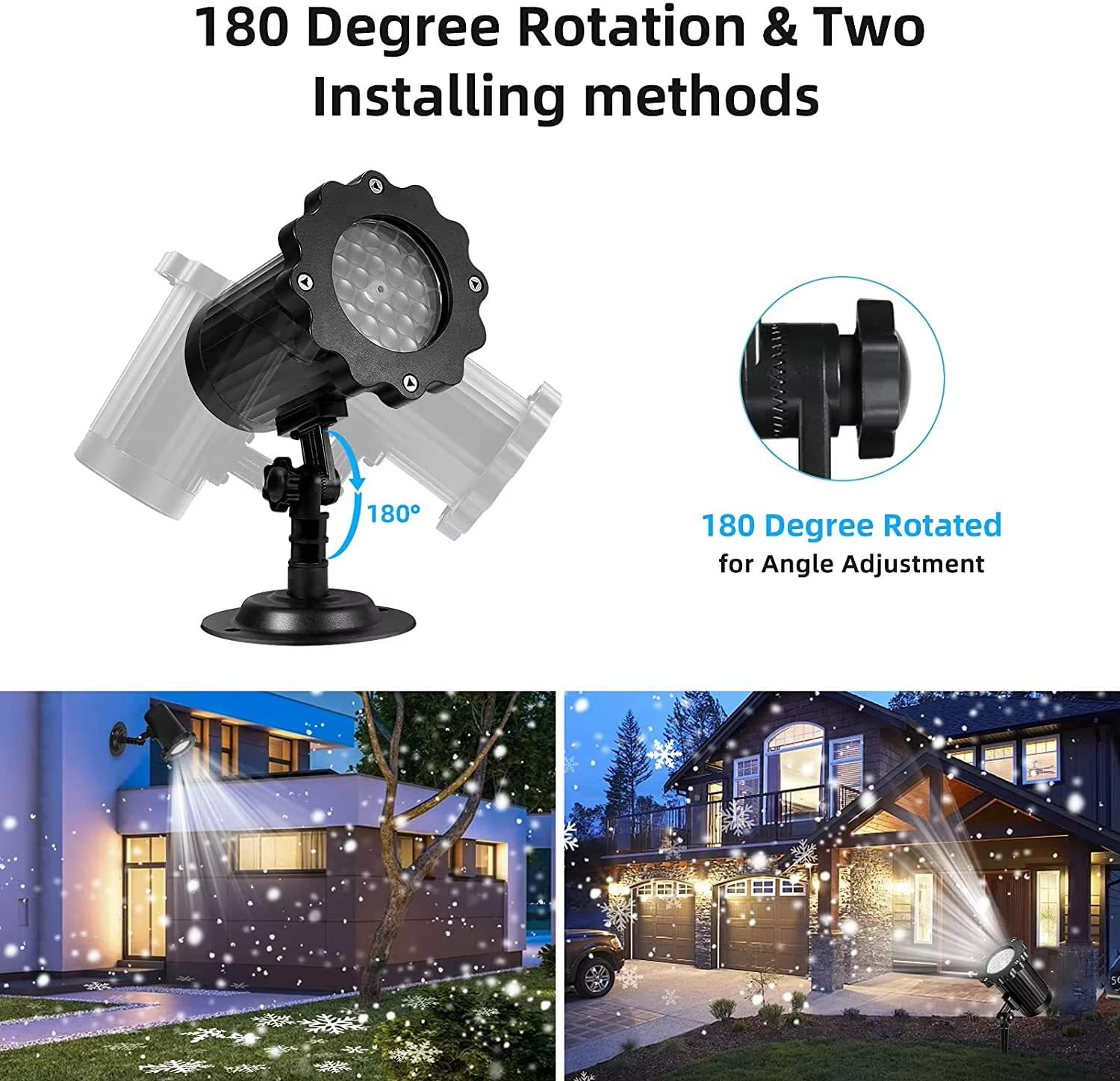 Projecteur de flocons de neige - Rotation à 180° - Extérieur et intérieur - Étanche - Projection lumineuse pour Noël, fêtes de vacances, mariages, jardins, patios