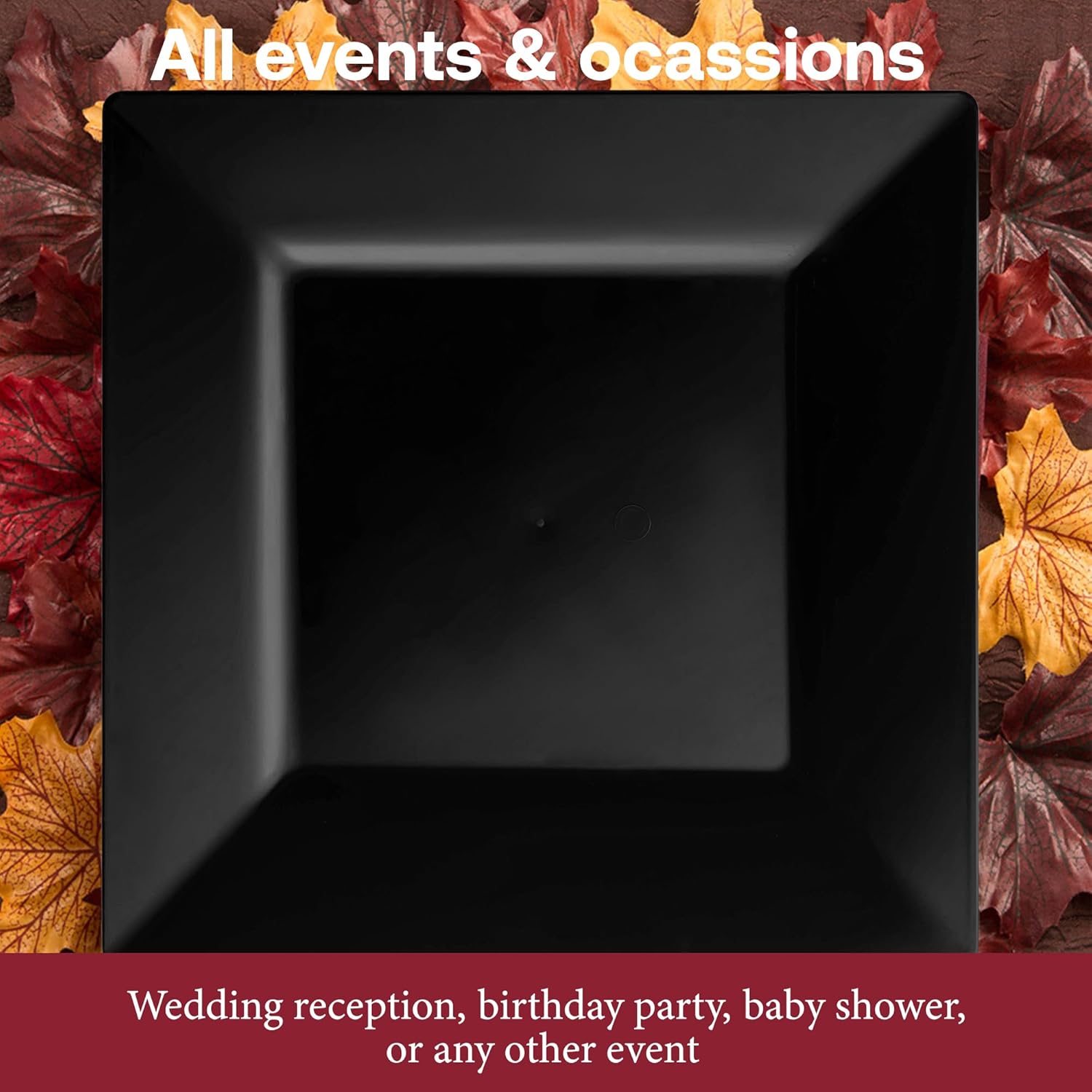 Smarty Had A Party 120 Elegant Disposable Plastic Dinner Plate, 9.5" Heavy Duty Fancy Square Black Dinner Plates for Parties and weddings