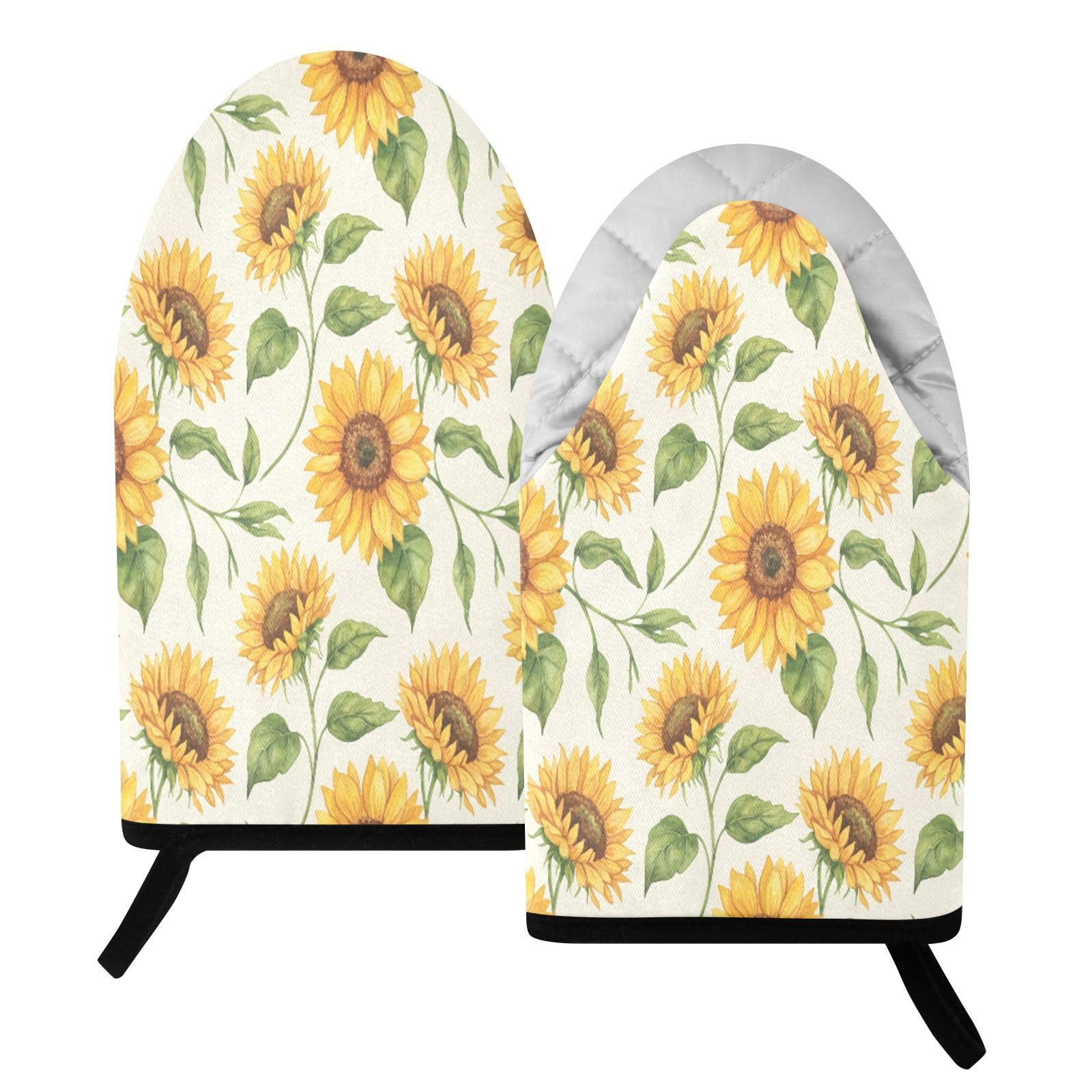 BURSTDDY Sunflower Oven Mitt,Heat Resistant Kitchen Mitts for Cooking