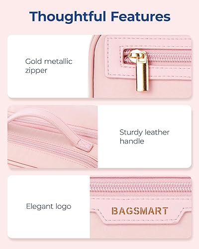 Miniatura 7 de BAGSMART Bolsa de maquillaje de viaje, bolsa de cosméticos, estuche organizador de maquillaje, Rosado, Bolsa cosmética de gran apertura del viaje