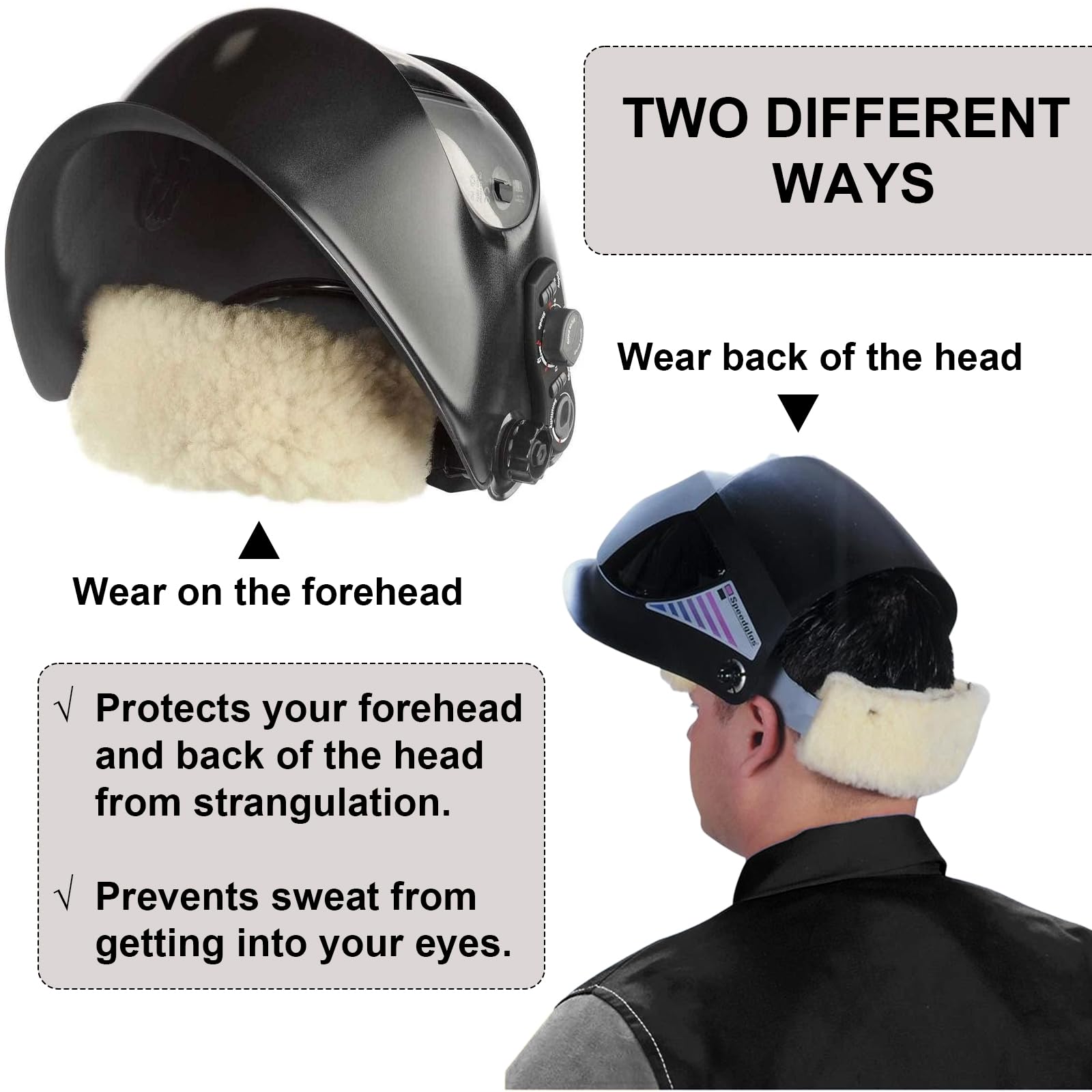 Suncalla 3 almohadillas de piel de oveja para casco de soldadura, accesorios de capucha de soldadura, acolchado de casco duro, lavable, forro de casco de piel de oveja para hombres y mujeres