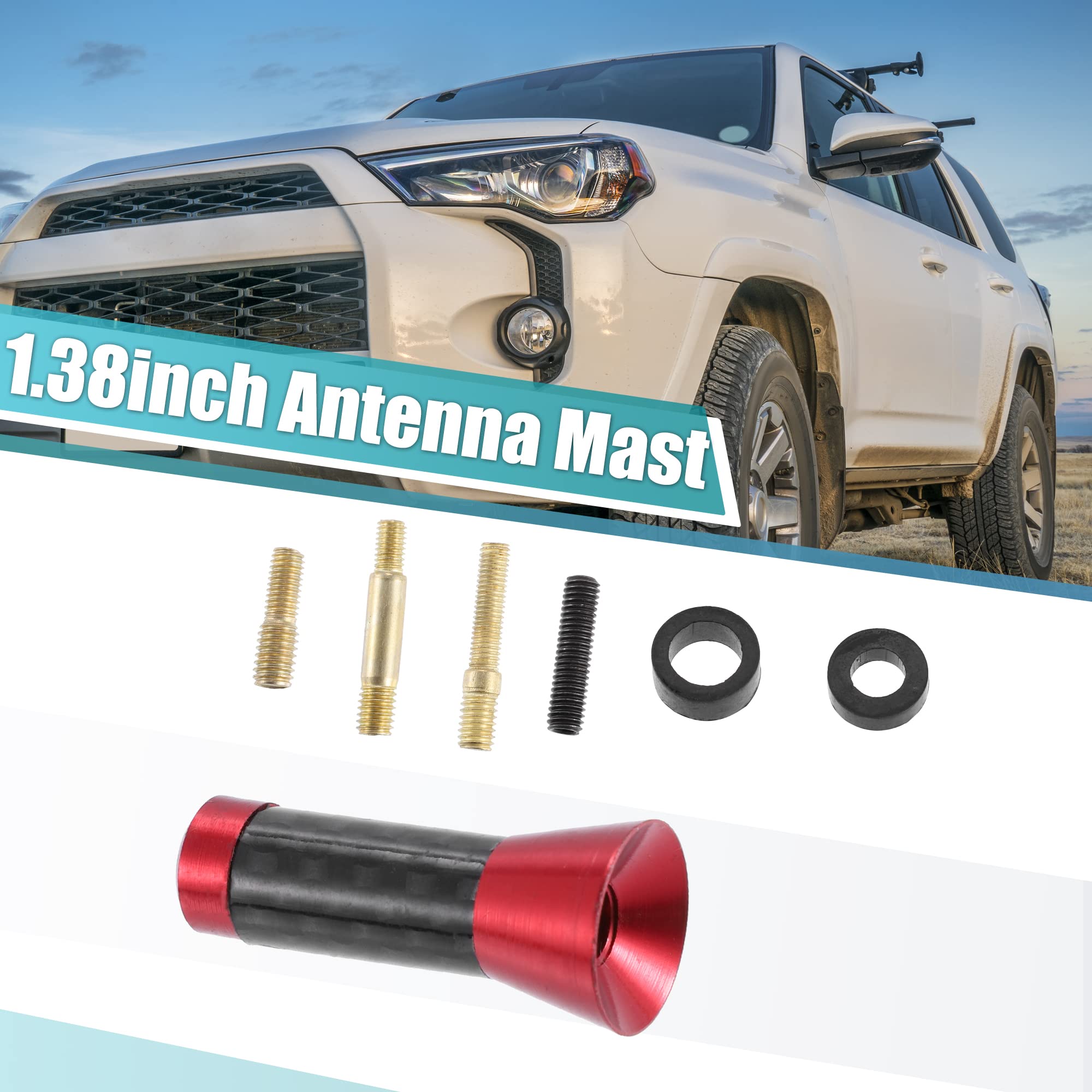 X AUTOHAUX 1 Set 3.5cm 1.38" Car AM FM Radio Signal Antenna Mast Universal Red, 1.38"x0.59" - Image 2