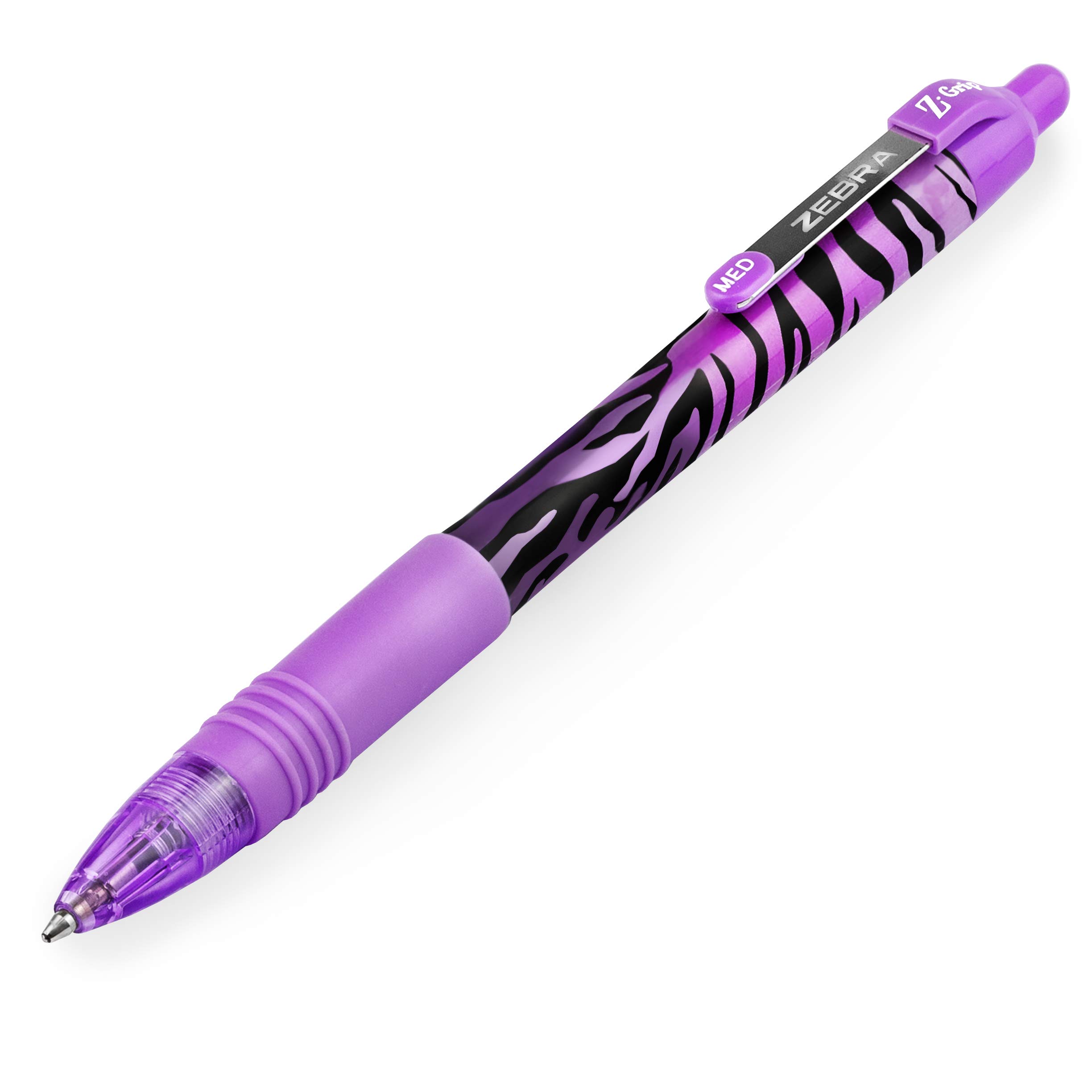 Zebra Z-Grip Smooth Penna a sfera – 1 mm – Funky Flame – Botte viola a righe – inchiostro viola – Confezione da 6