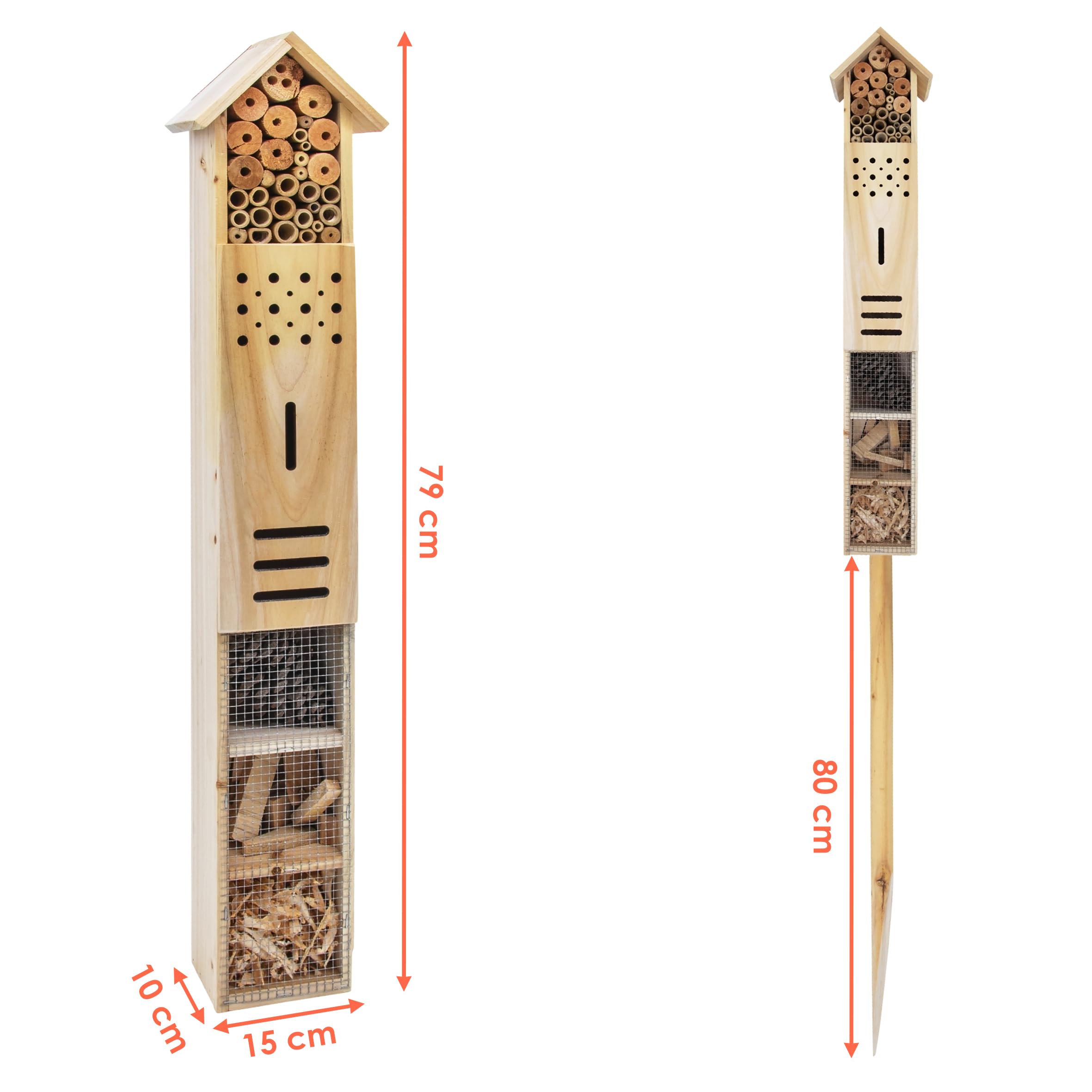 Spetebo Hotel para insectos XXL con estaca – 79 cm x 15 cm x 10 cm – Soporte para casa para insectos