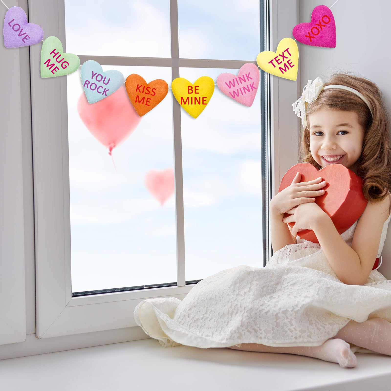 JarThenaAMCS Valentinstag-Filz-Banner, 3D-Gesprächs-Herz-Banner, Bunte Herz-Sprüche, Wimpelkette, Girlande für Hochzeit, Geburtstag, Party, hängende Dekoration