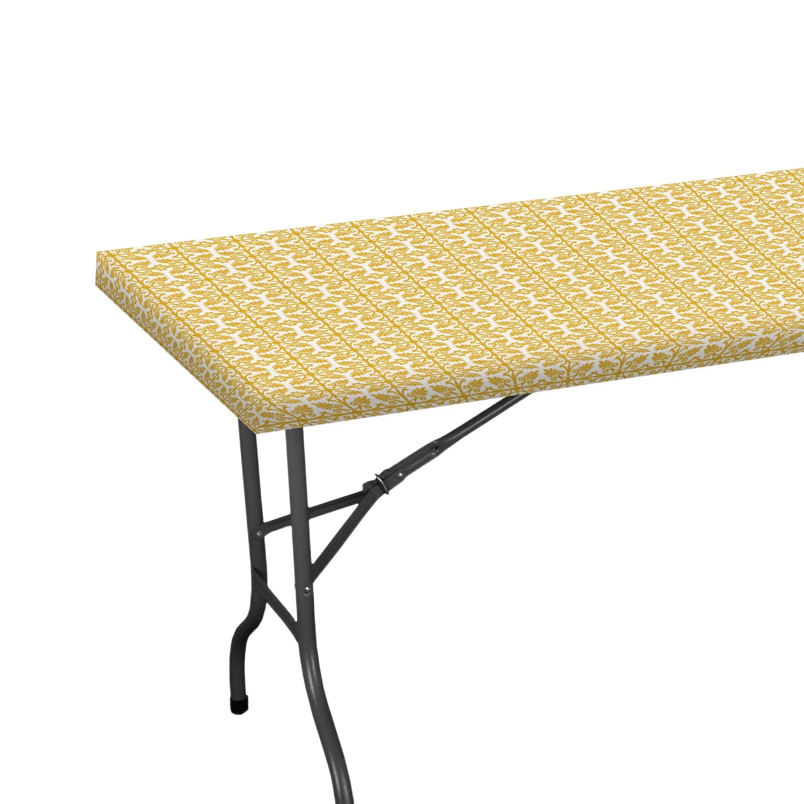 M METERXITY Rectangle Vinyl Tablecloth, 72"x30" Waterproof Flannel Backed Elastic Fitted Table Covers for 6 Foot Tables, Plastic Tablecloth for Picnic/Camping/Outdoor [Gold Tone]