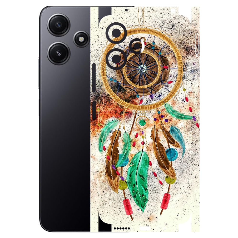 atodds - full body back screen guard protector film - lamination wrap skin sticker compatible with redmi 12 (5g) | scratchproof matte finish (design - dream catcher)