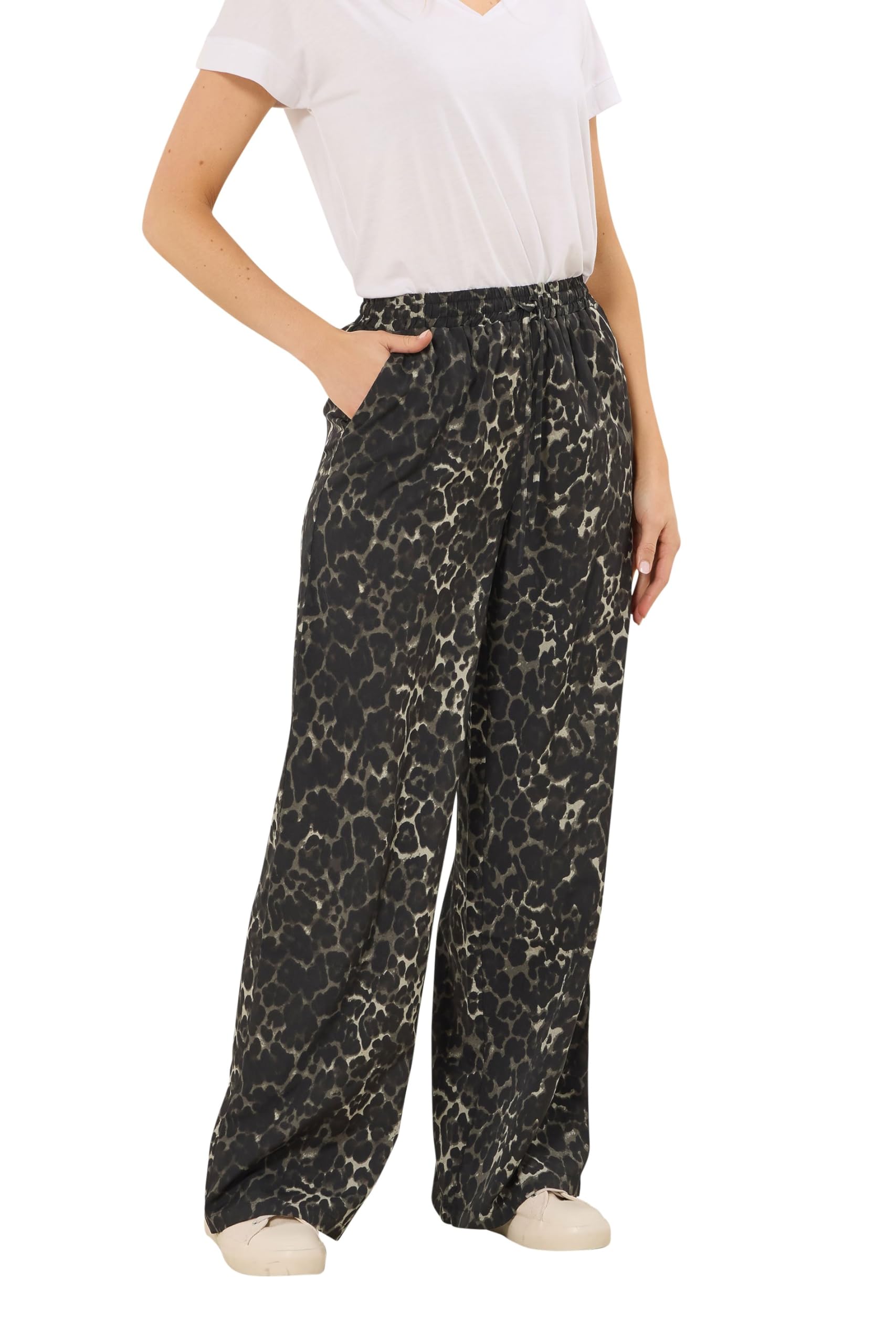 Long Tall Sally - LTS Tall Grey Leopard Print Wide Leg Trousers - Women's