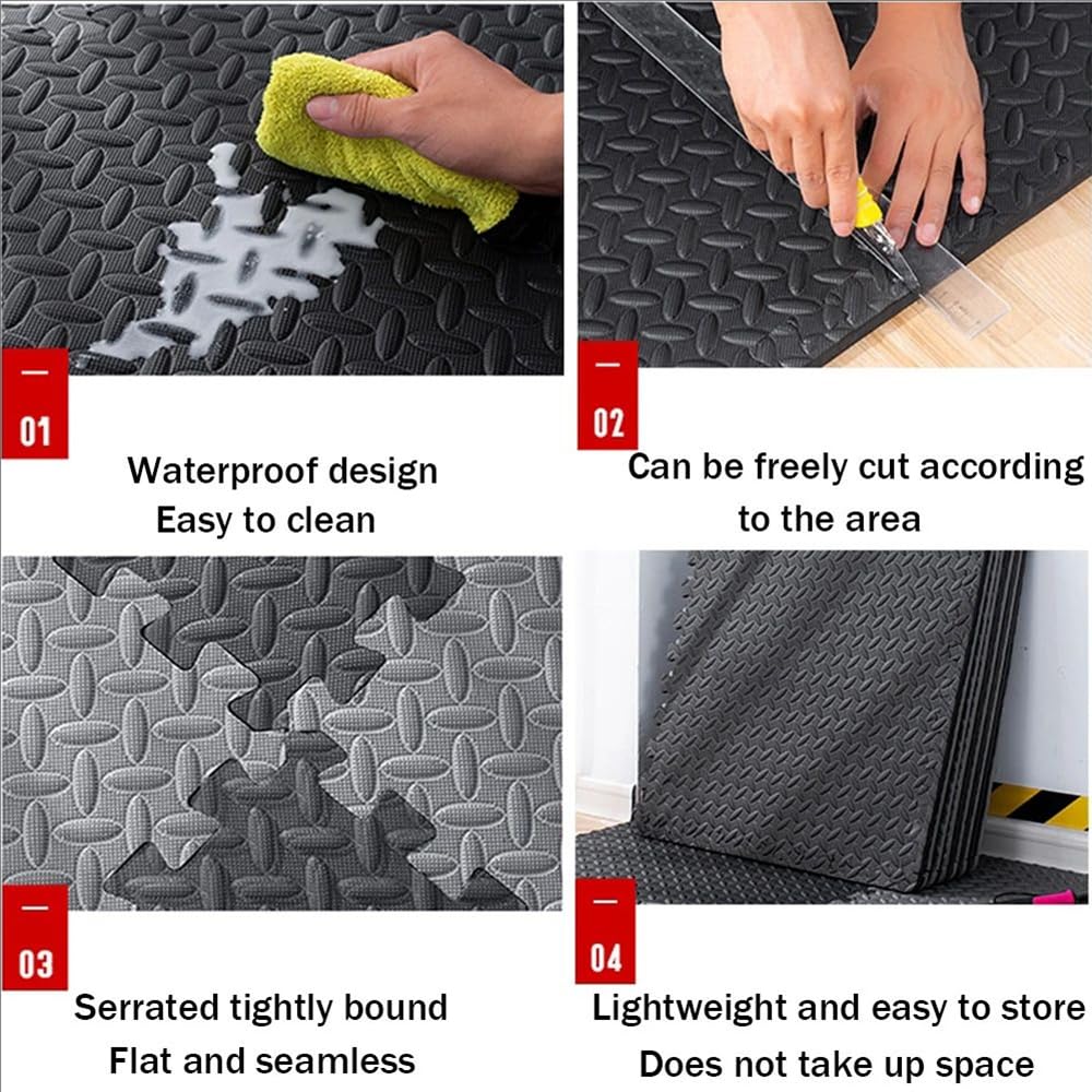 Dalle Mousse,Dalle Mousse Piscine,EVA Tapis de Fitness Antidérapant,48 PCS,30x30cm,10mm d'Épaisseur,Antidérapant et Antichute,Noir,pour Sport,Yoga,Fitness,Protection Contre Les Chutes,Extérieur