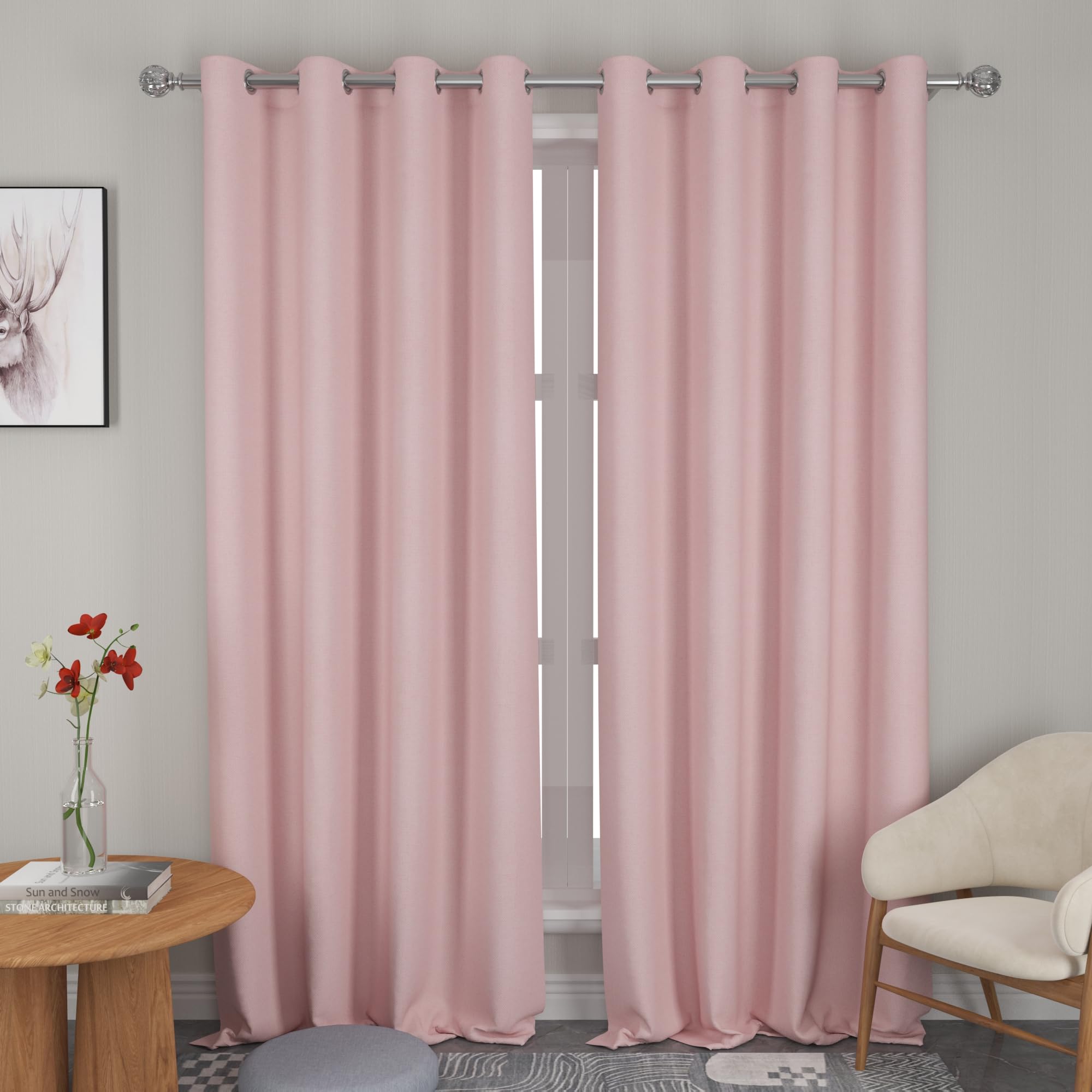 Rideaux roses anti-vis-à-vis UPOPO voilage semi-transparent pour préserver l'intimité du salon