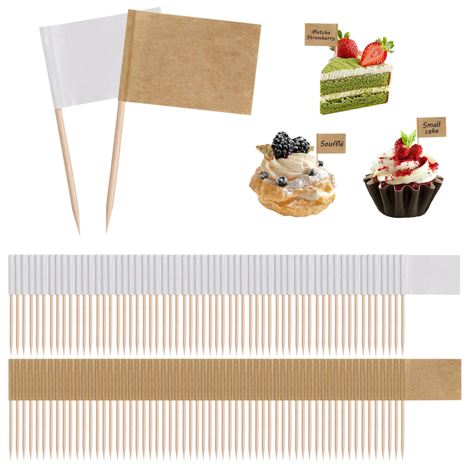 200 Bandierine in Carta Kraft Vuote per Stuzzicadenti, Etichette Decorativi Personalizzabili per Identificare Cocktail, Cupcake e Dessert con Stile, Ideale per Feste, Eventi e Buffet