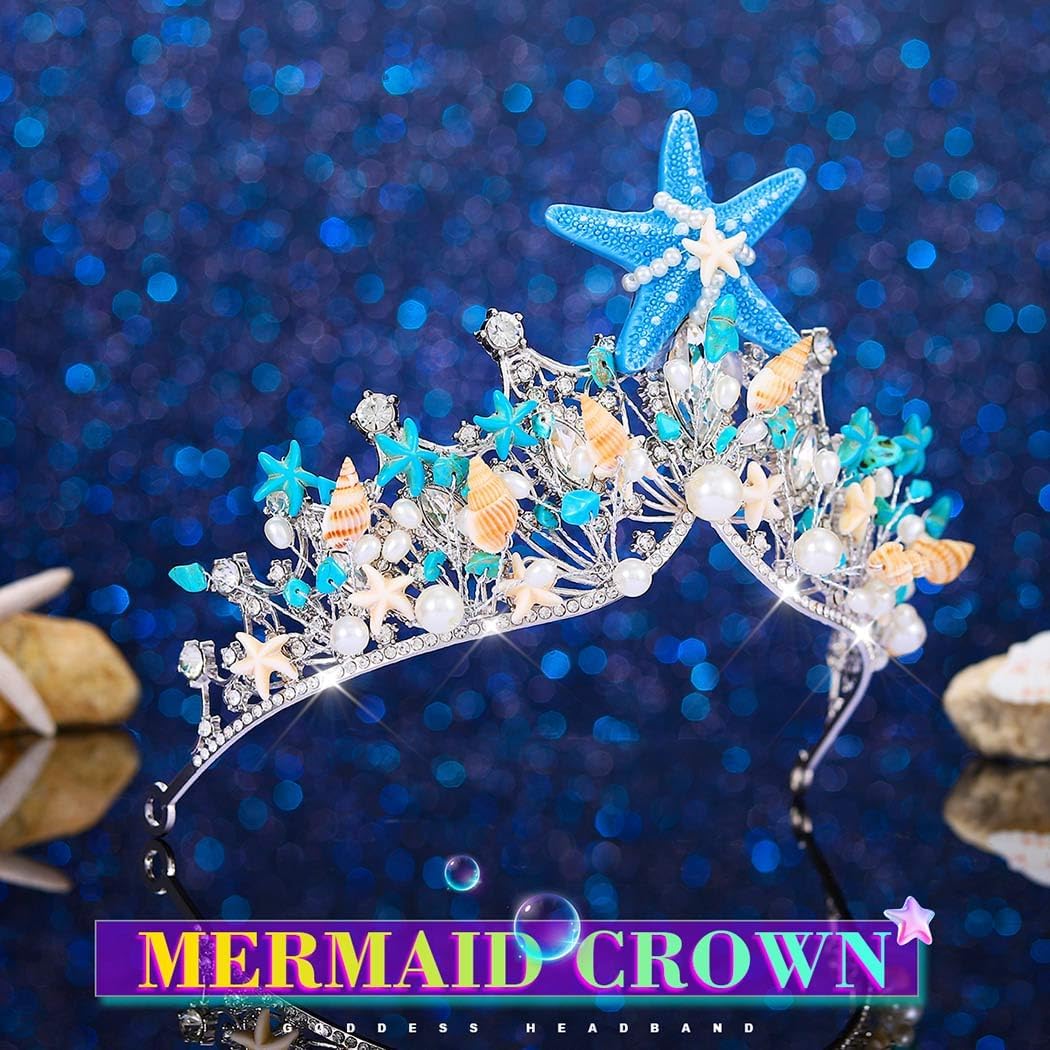 JEAIRTS Starfish Wedding Crown Headband Silver Sparkly Rhinestone Pearl Headpiece Bridal Hair Accessories for Women - Image 7