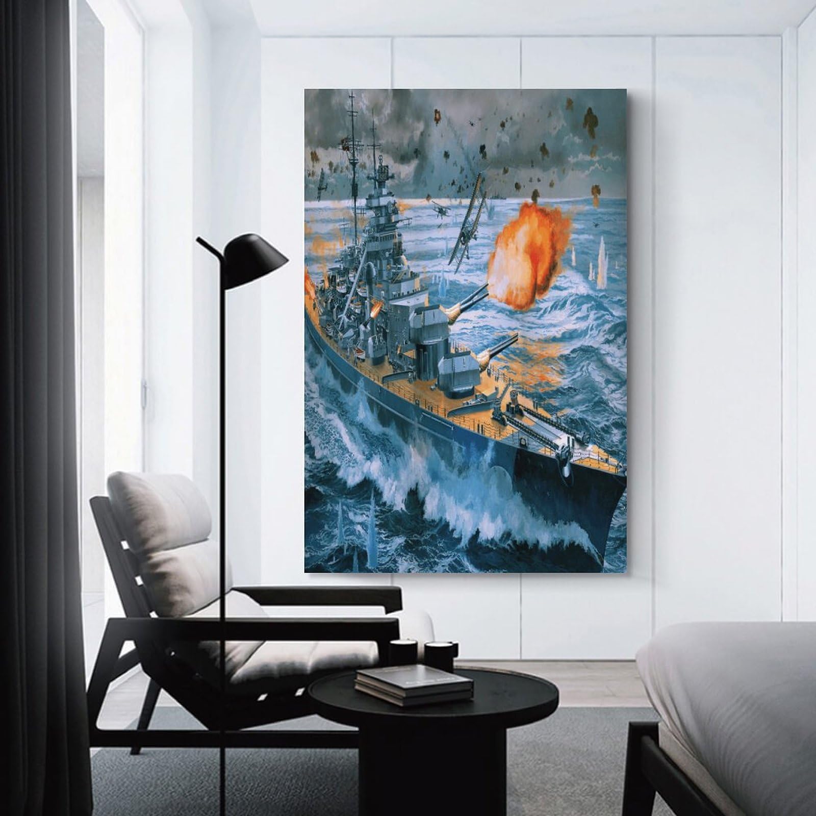 Junmoney Unframe-Style-20 Canvas Art Print Warship Battle Scene-1, 24X36inch(60X90cm), For Office, Study Or Home Workspace, Wall Art That Adds Style To Work Areas