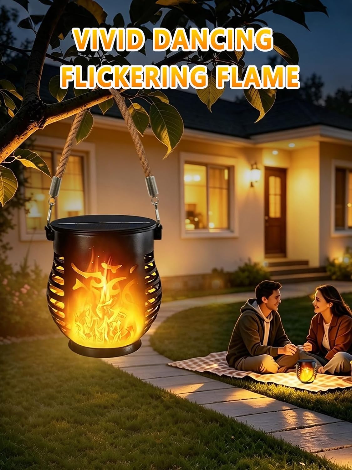 4 Pack Solar Lanterns Outdoor Waterproof Flickering Flame Lights for Garden | Realistic Flame, IP65 Waterproof, Auto On/Off, Rope Handle, 8-10Hr Runtime, Hanging/Table Lights for Tree Branch Patio Porch thumbnail