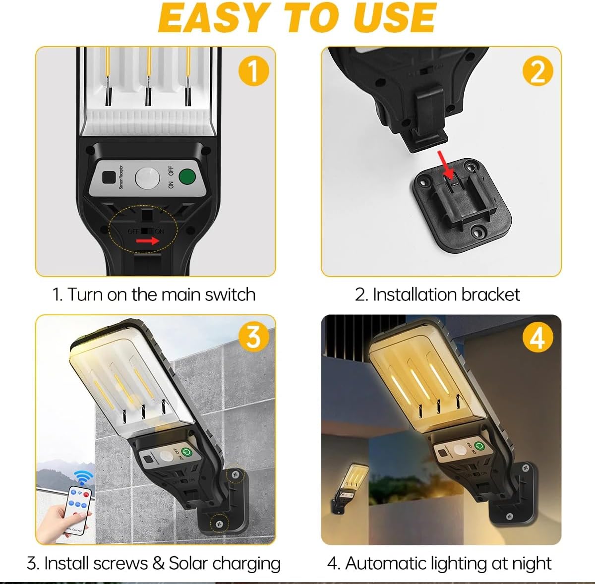 6Pack Solar Street Lights Outdoor, 10800LM Waterproof Motion Sensor Powered Solar Light, 3200K Dusk to Dawn LED Flood Light with Remote Control, Commercial Area Lighting for Outside Parking Lot