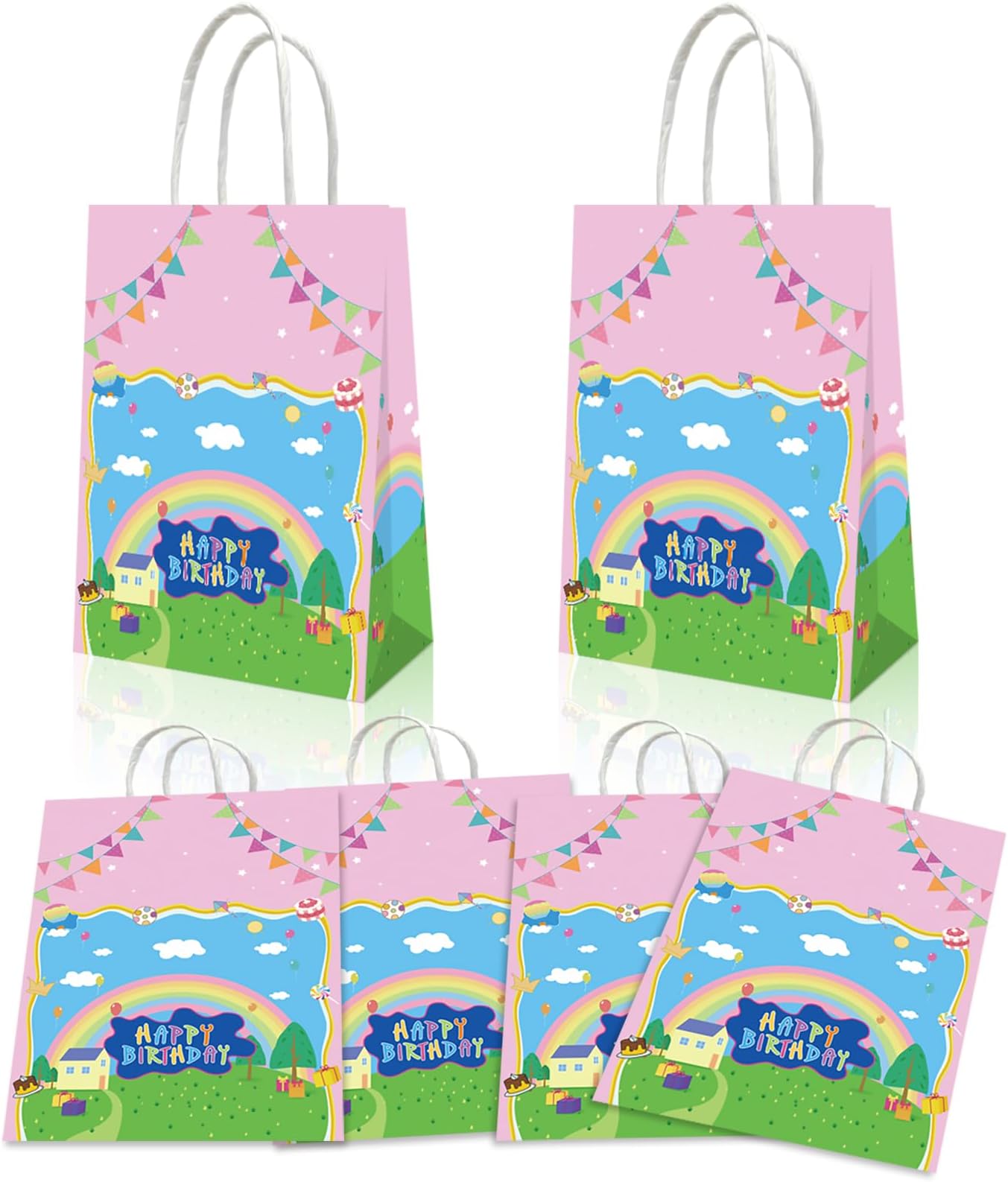 YOOUUQIAN 20PCS Cartoon Pig Birthday Decorations, Anime Pink Birthday Party Gift Bags for Boys and Girls Party Theme Supplies