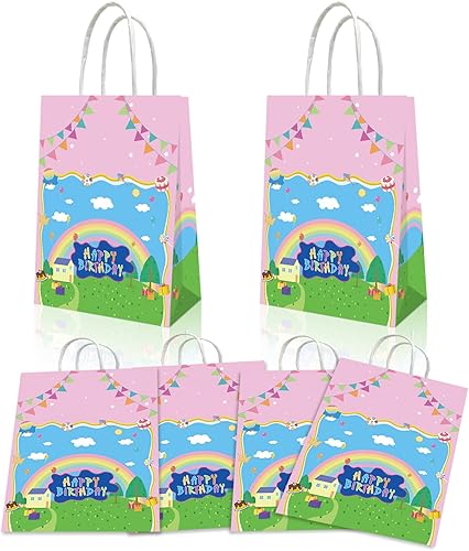 YOOUUQIAN 20 piezas de dibujos animados de cerdo feliz cumpleaños, decoraciones de anime, cerdo rosa, bolsas de regalo para fiestas de cumpleaños