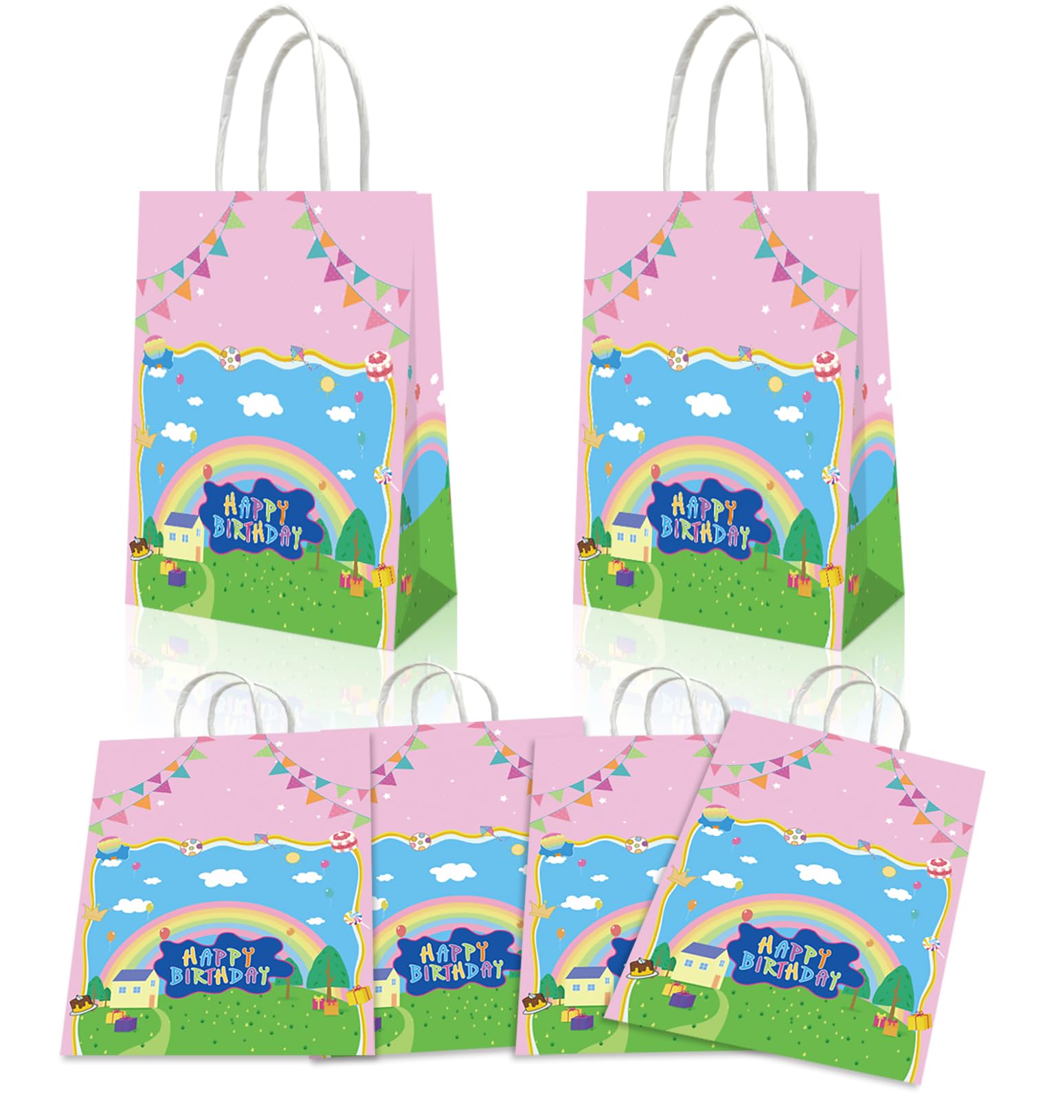YOOUUQIAN 20PCS Cartoon Pig Birthday Decorations, Anime Pink Birthday Party Gift Bags for Boys and Girls Kid Party Theme Supplies