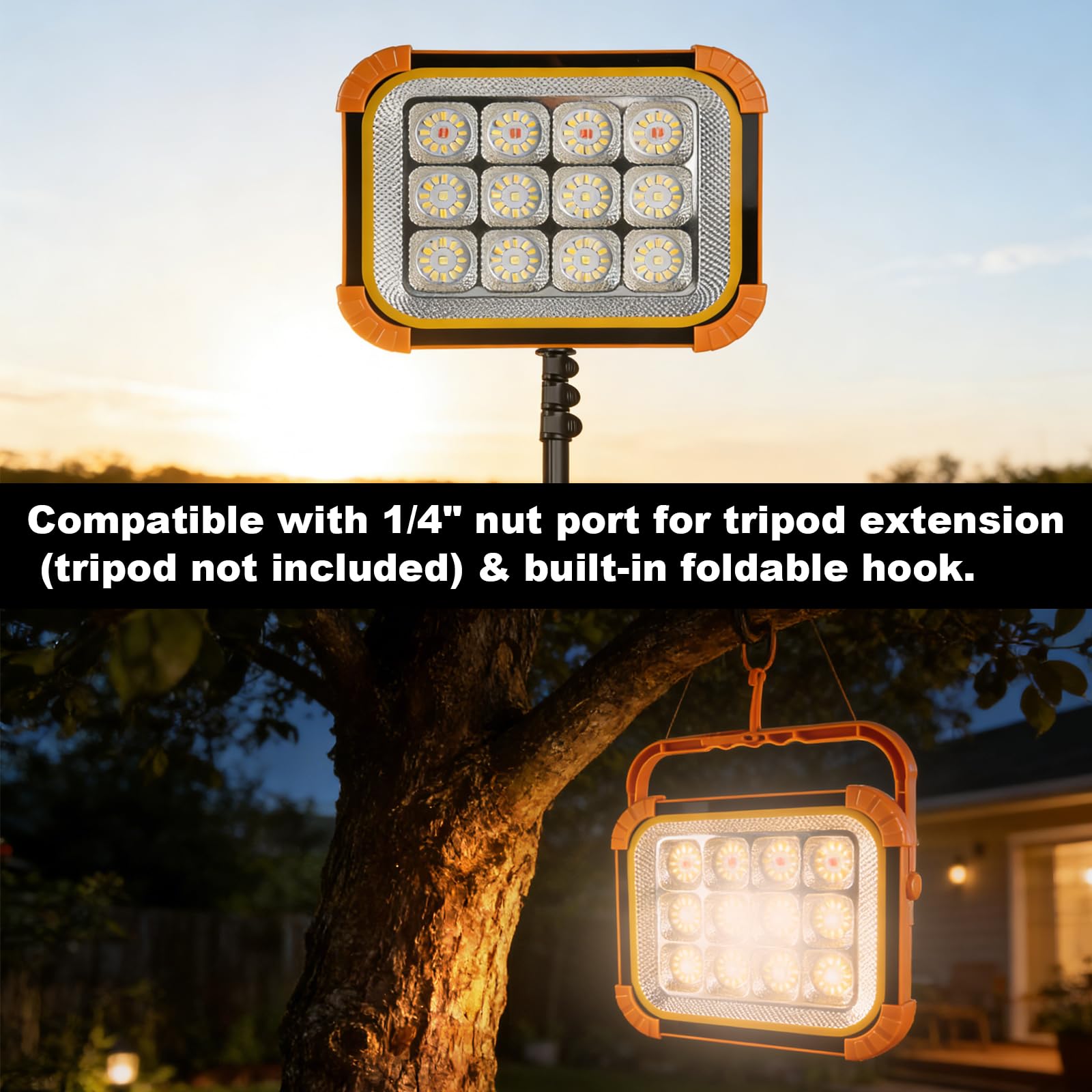 Solare Faro Led Ricaricabile Lavoro 24000mAh con Luminosità Regolabile in Continuo, Faretto a Batteria per Campeggio, Cantieri Edili, Illuminazione di Emergenza